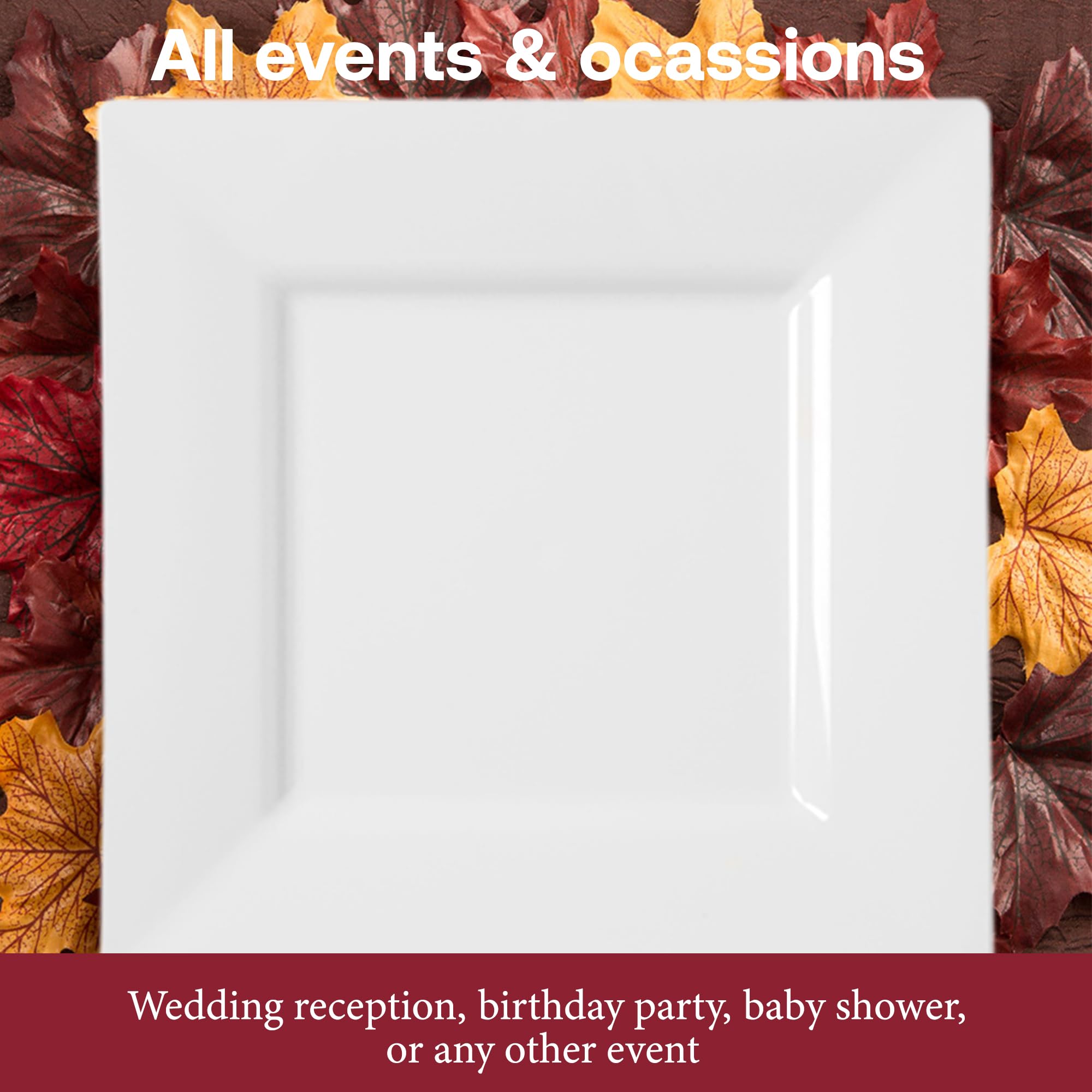 Smarty Had A Party 120-Pack Elegant Disposable Plastic Dinnerware Set - 10.25 Inch Heavy Duty White Square Plates for Weddings, Birthdays & Special Events - Durable Party Supplies for Catering, Picnics & Holiday Gatherings