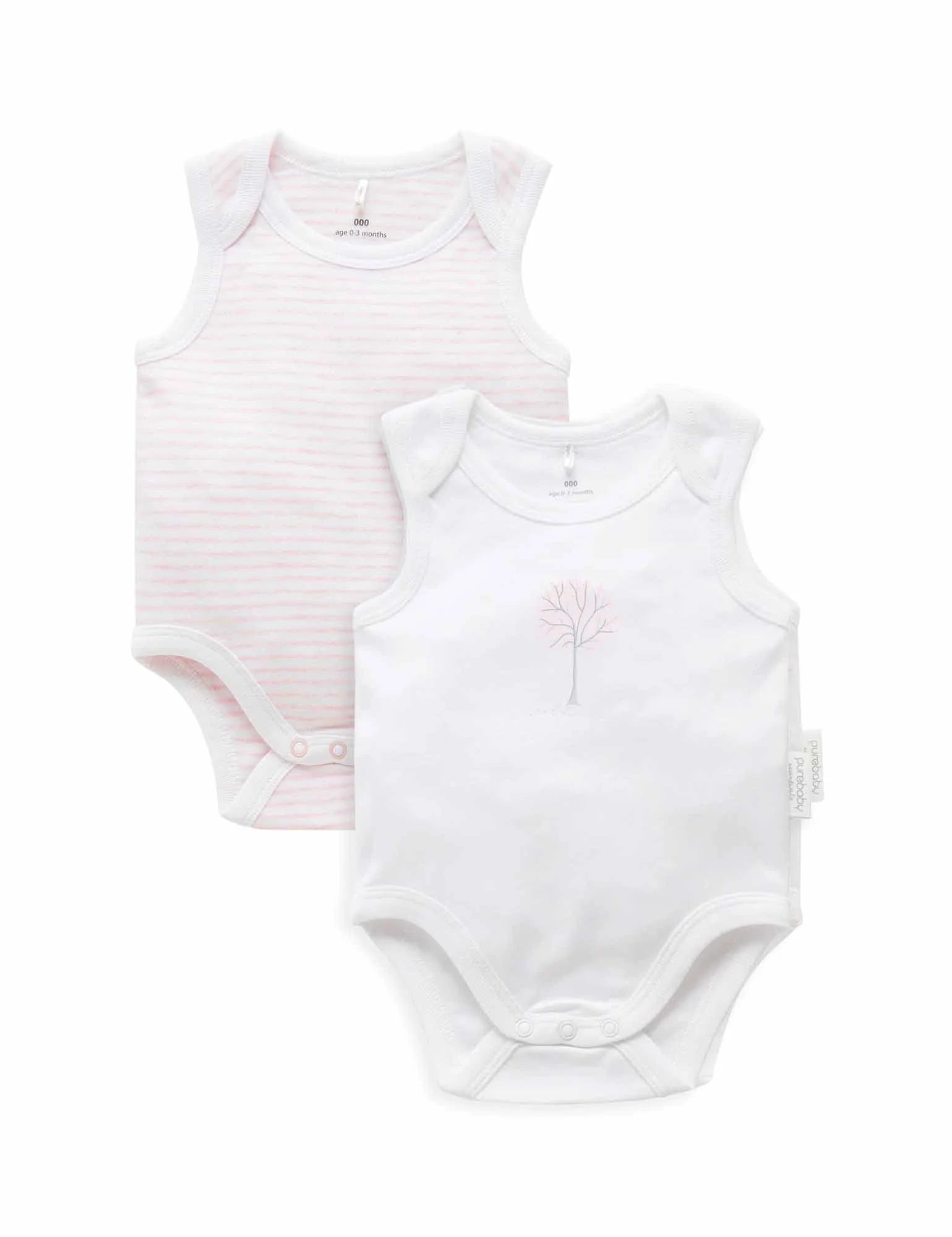 Purebaby Organic Cotton Baby Bodysuit 2-Pack - White & Pale Pink Striped Onesies for Newborns | Soft, Breathable Onesies for Daycare & Playtime