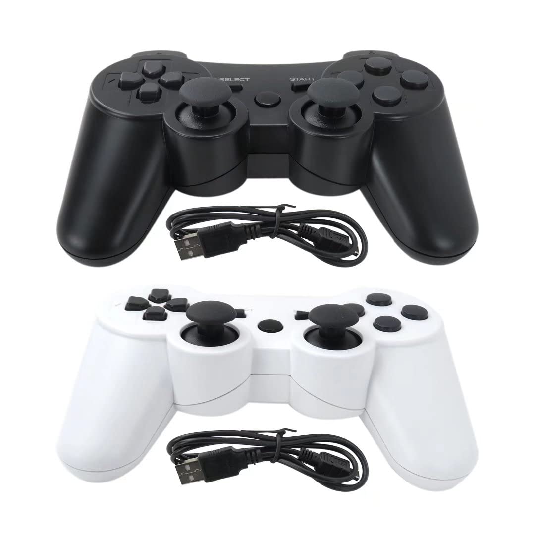 2Pcs Wireless Bluetooth Gamepad for PS3 Controller - Dual Shock Joystick Remote Game Controller (White & Black) - Compatible with PS3 Gaming Console, Perfect for Action & Racing Games