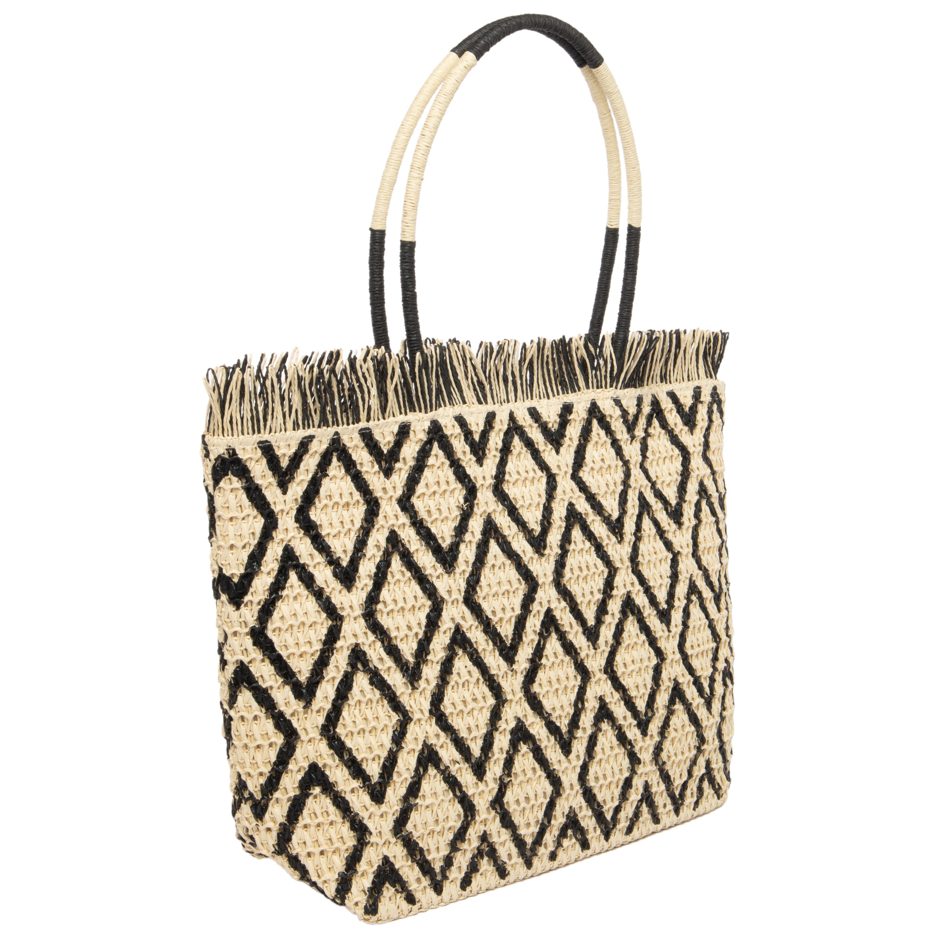 Martina Crochet Diamond Pattern Tote Bag - Stylish Handmade Paper Yarn Beach Bag for Women - Perfect for Summer Outings, Shopping & Beach Vacations