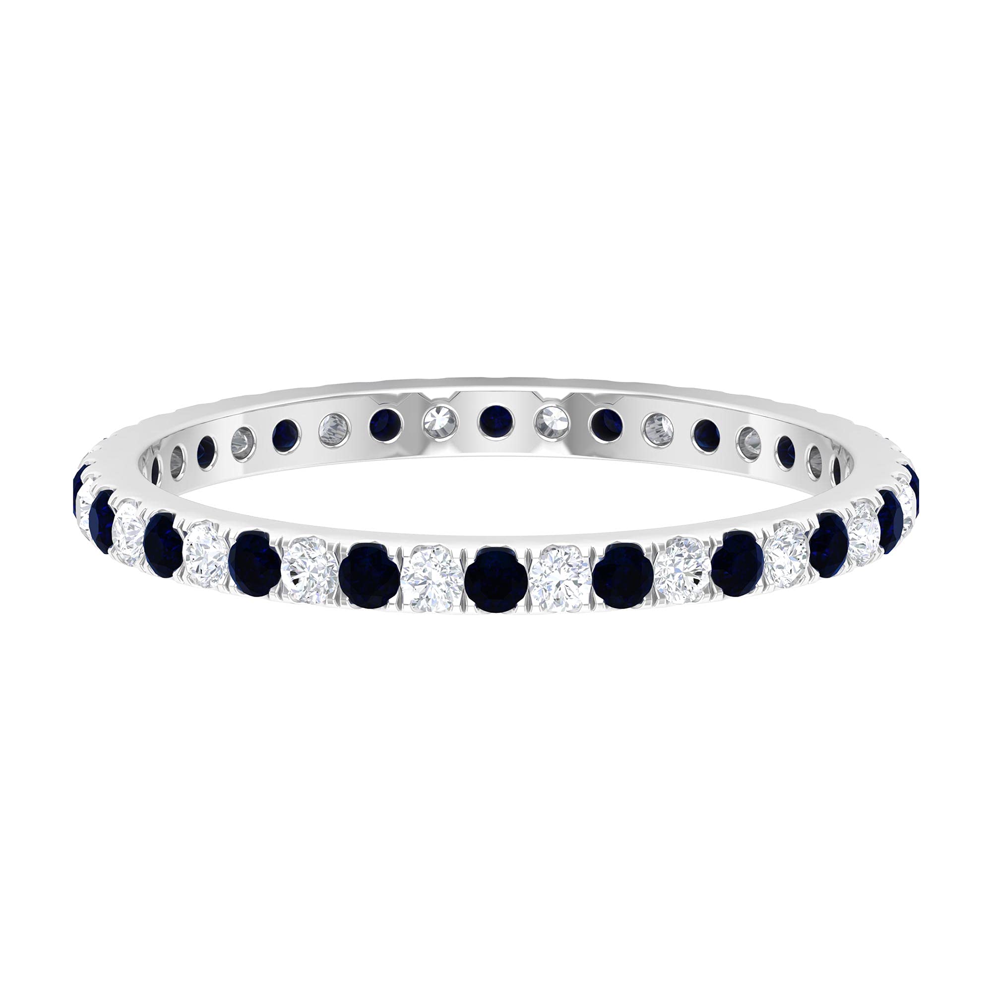 1 CT Natural Blue Sapphire and Diamond Eternity Ring for Women - 14K Solid Gold Wedding Band, Anniversary Gift, Engagement Ring, Promise Ring for Her