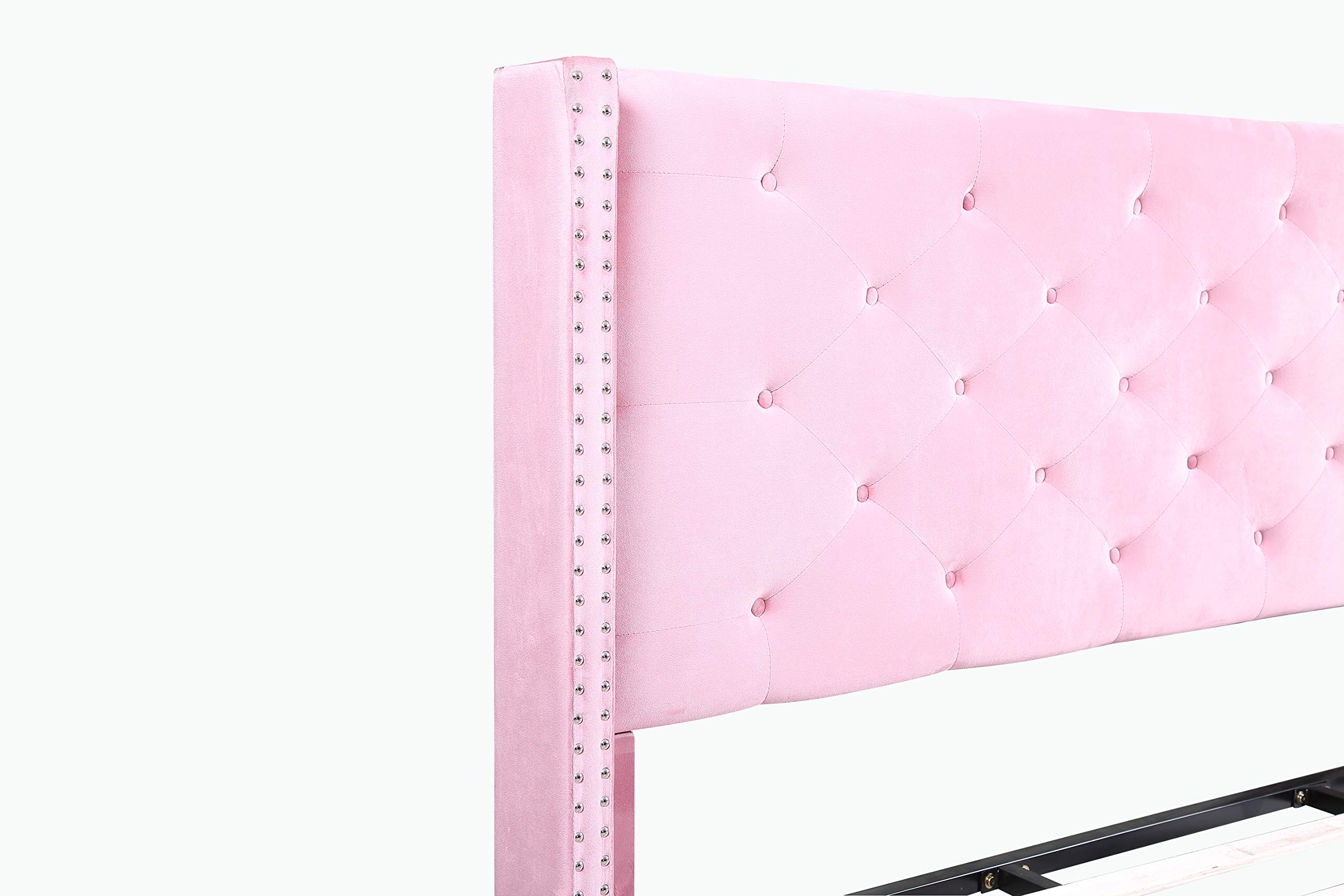 Luxury Suede Upholstered Queen Size Platform Bed with Pink Fabric - Perfect for Modern Bedrooms & Master Suites