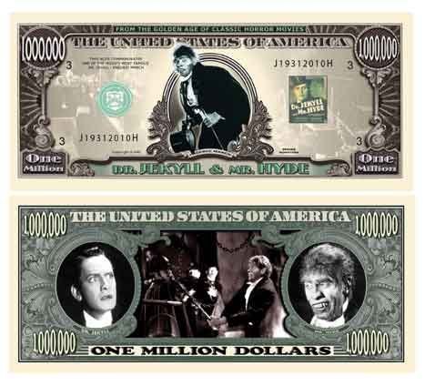 100-Piece Set of Dr. Jekyll and Mr. Hyde Million Dollar Bills - Novelty Prop Money for Magic Tricks, Movie Props, and Themed Parties