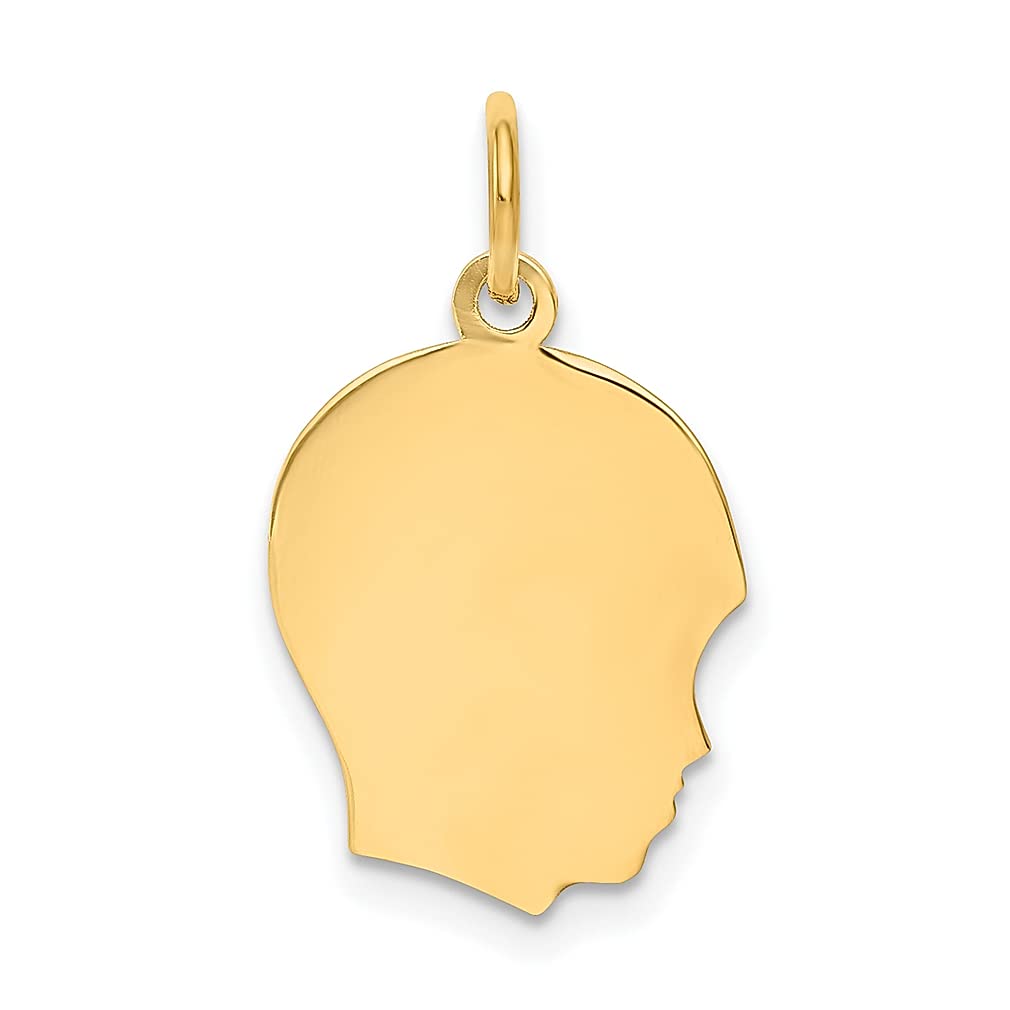 14K Yellow Gold Engravable Boy Head Charm Necklace Pendant - Medium .035 Gauge Facing Right - Personalized Baby Disc Jewelry for Women, Perfect Gift for Her - Ideal for Mother's Day, Baby Shower & Christening Gifts
