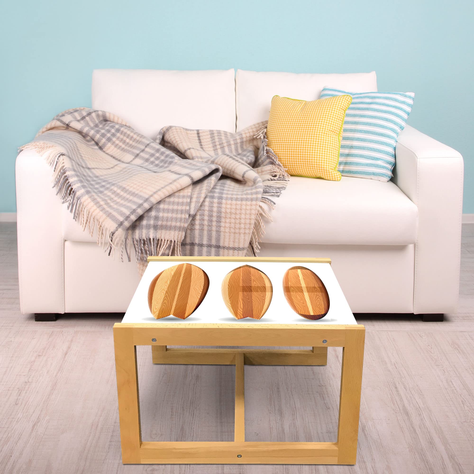 Ambesonne Surfboard Coffee Table - Wooden Frame Acrylic Glass Center Table with Ocean & Water Sports Design, White Amber & Pale Brown - Perfect for Offices, Dorms & Beach House Decor