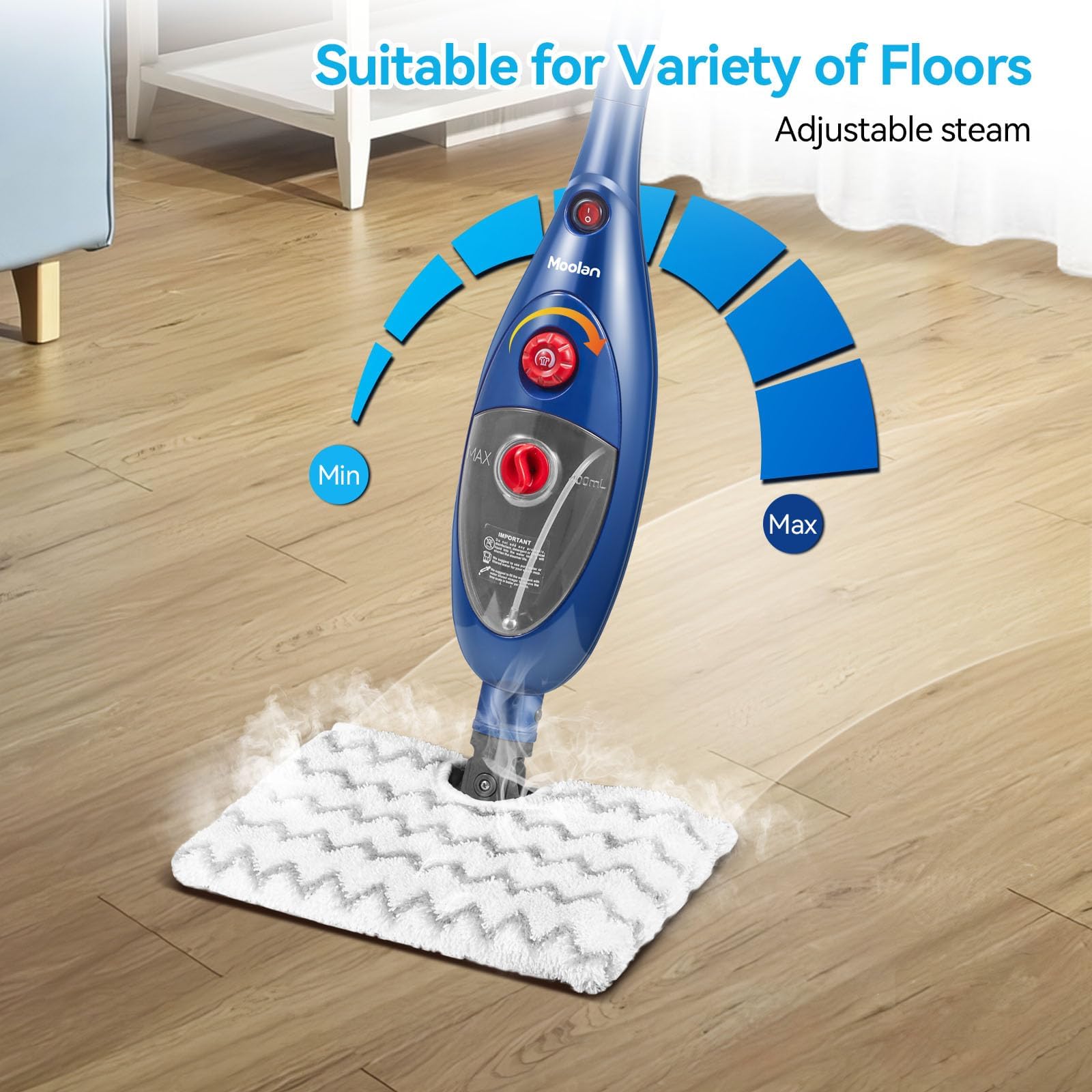 MOOLAN 10-in-1 Multipurpose Steam Mop Cleaner - Detachable Handheld Steamer for Hardwood Floors, Tile, Laminate, Windows & Walls - Perfect for Whole Home Deep Cleaning & Sanitizing