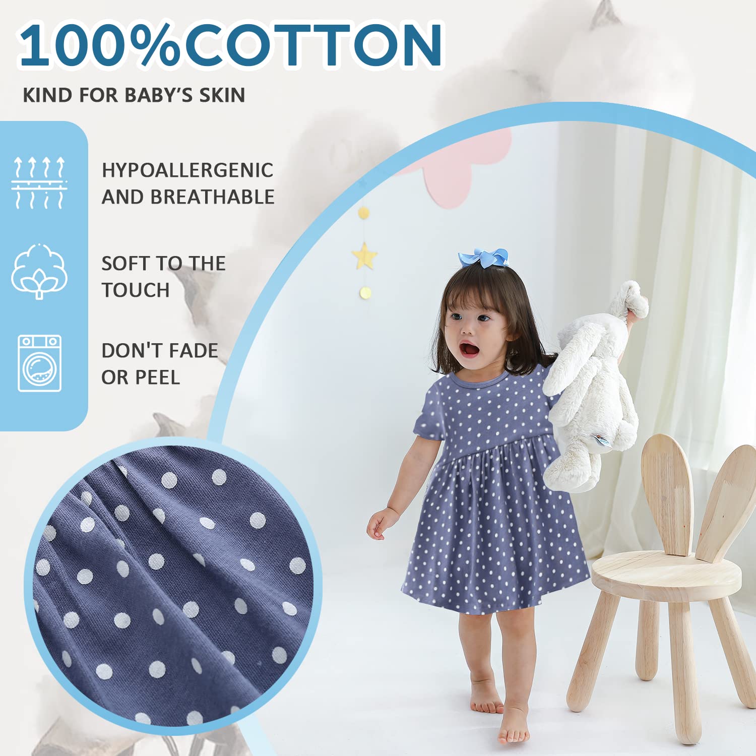 Zanie Kids Baby Girls Summer Dress - 100% Cotton Short Sleeve Easter Outfit | Perfect for Easter Celebrations, Birthday Parties & Summer Playdates