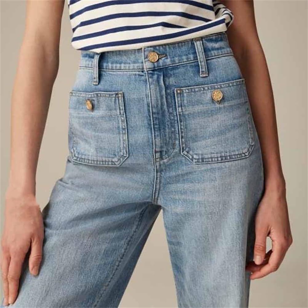 Women's High Waisted Tummy Control Wide Leg Jeans - Stretchy Straight Leg Loose Denim Pants in Dark Blue (Size XL) | Perfect for Work, Casual Outings & Travel