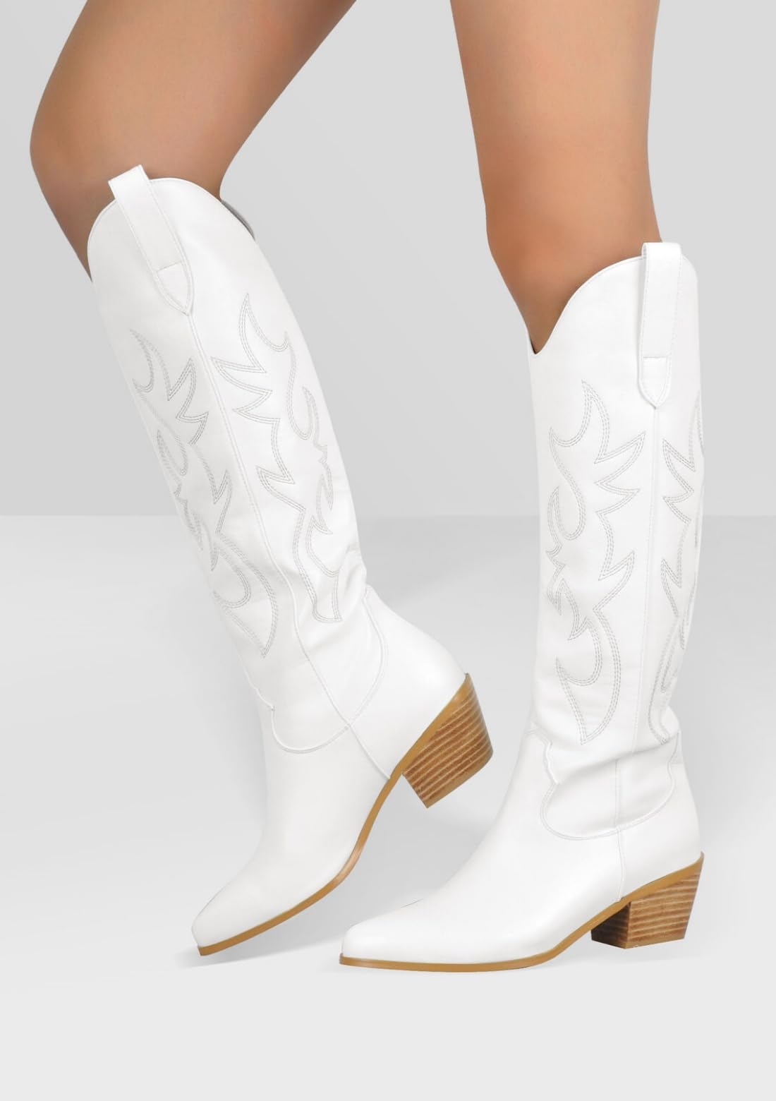 STALOV Women's Western Cowboy Boots - Pointed Toe, Chunky Heel, Knee High Pull-On Embroidered Cowgirl Boots for Fashion & Country Style | Perfect for Rodeo, Line Dancing & Western Outfits