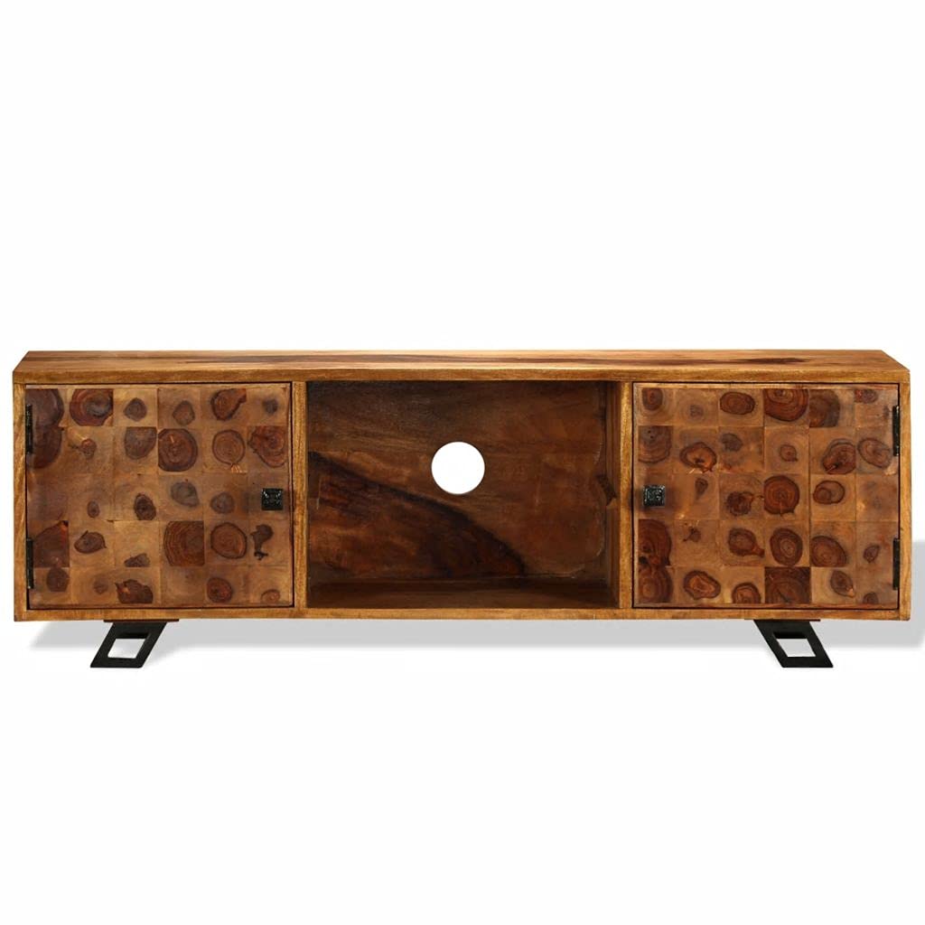 Solid Sheesham Wood TV Stand with 2 Cabinets & 2 Shelves - 47.2