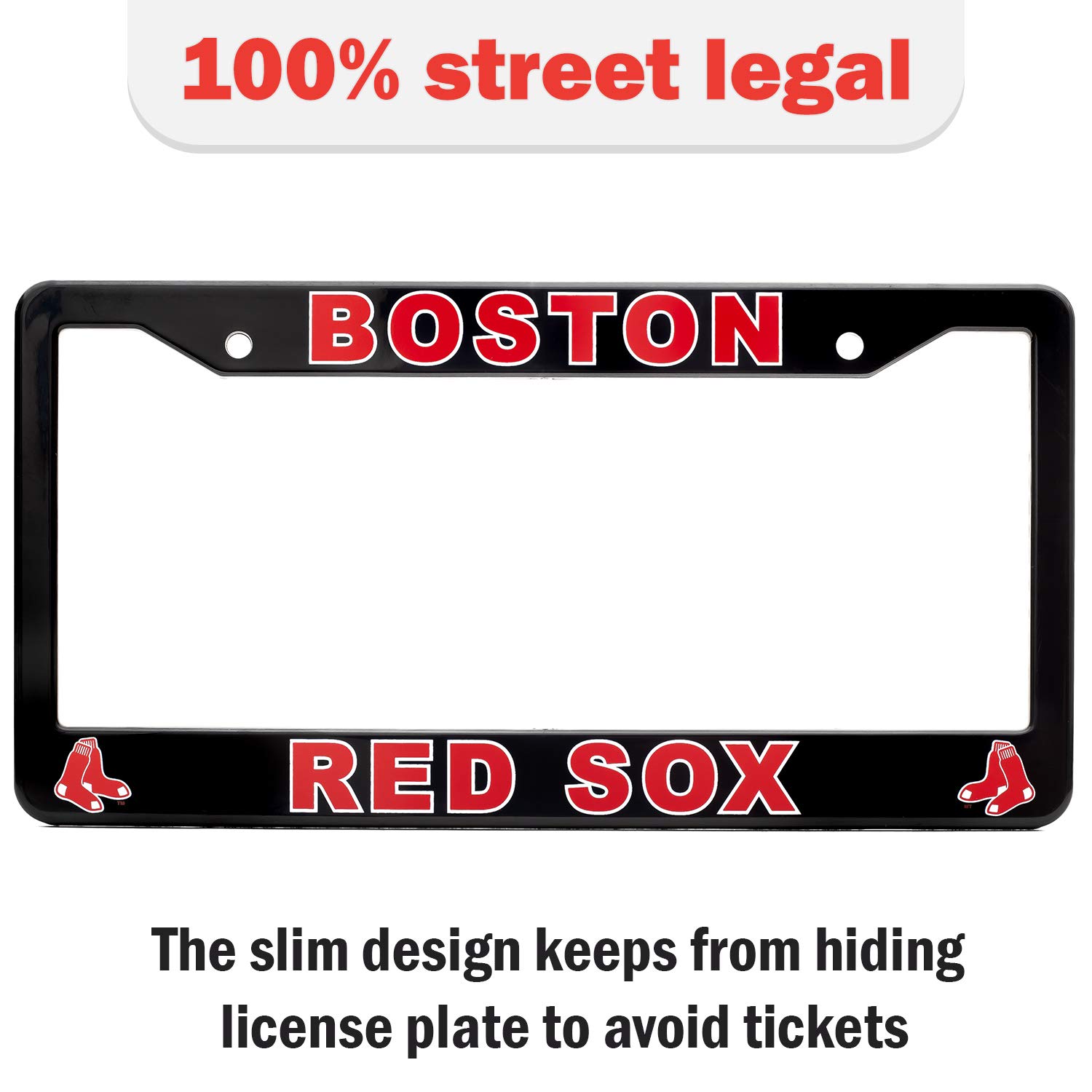 Boston Red Sox License Plate Frame Cover – Black Slim Design 12.25” x 6.25” – Perfect Gift for Baseball Fans & Team Supporters – Durable Car Accessory for Game Days & Road Trips