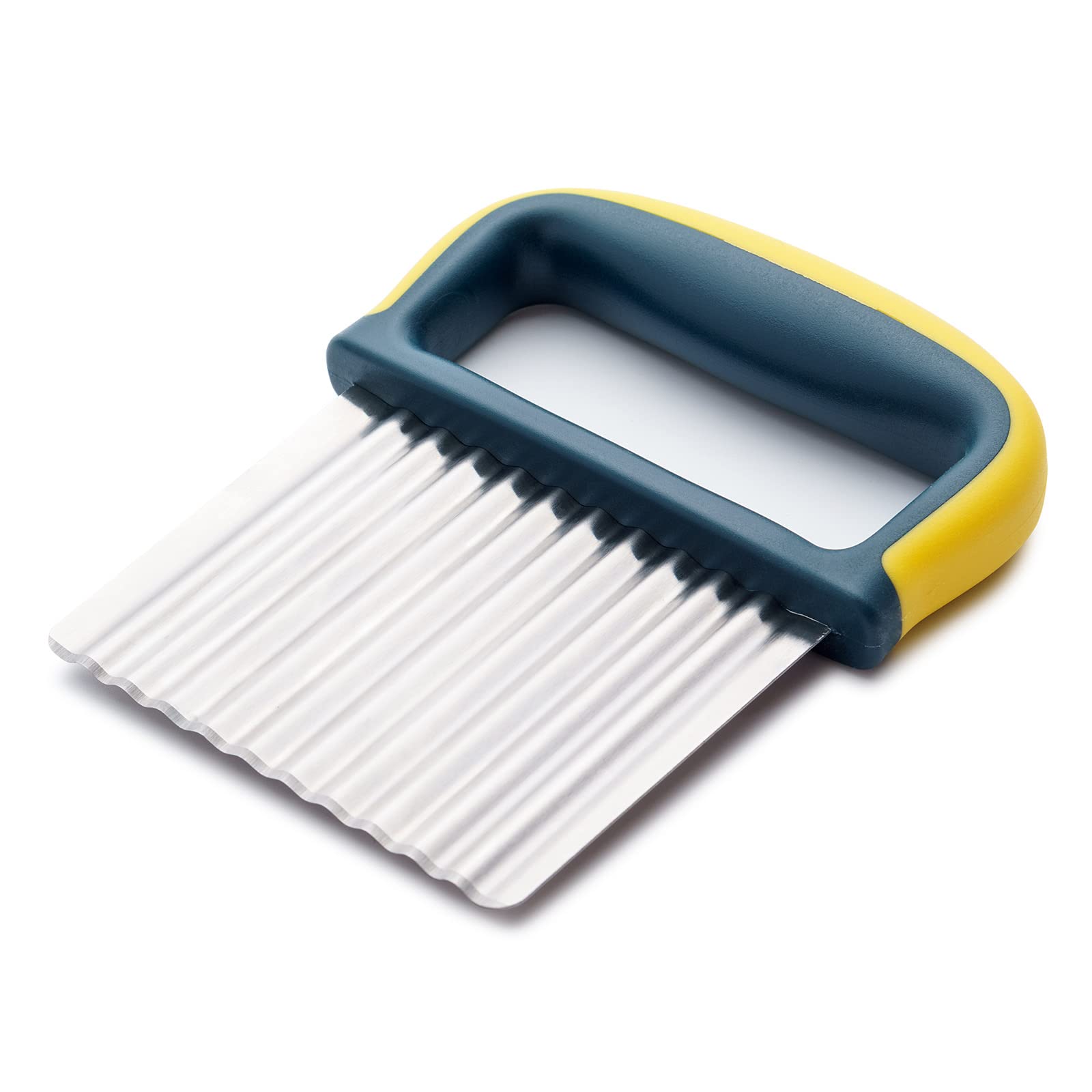 Stainless Steel Crinkle Cutter Knife for Potatoes, Carrots & Vegetables - Perfect for Making Crinkle Fries, Chips & Salad Garnish (Yellow)