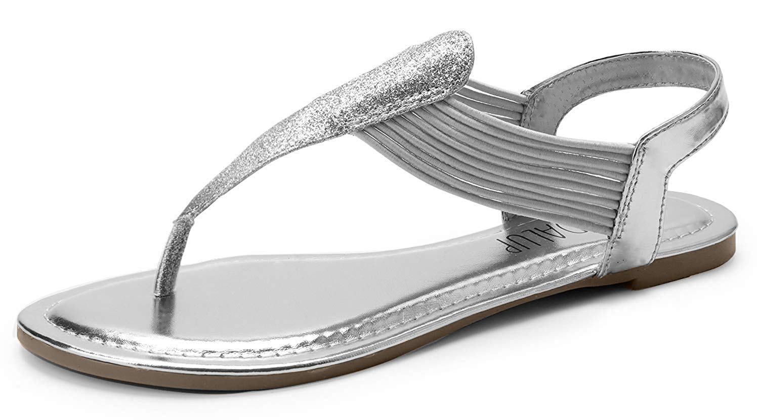 SANDALUP Women's Sparkling Elastic Strap Flat Sandals - Comfortable Thong Sandals with Ankle Strap for Summer, Beach, Party & Walking | Dressy Casual Sandals for Women