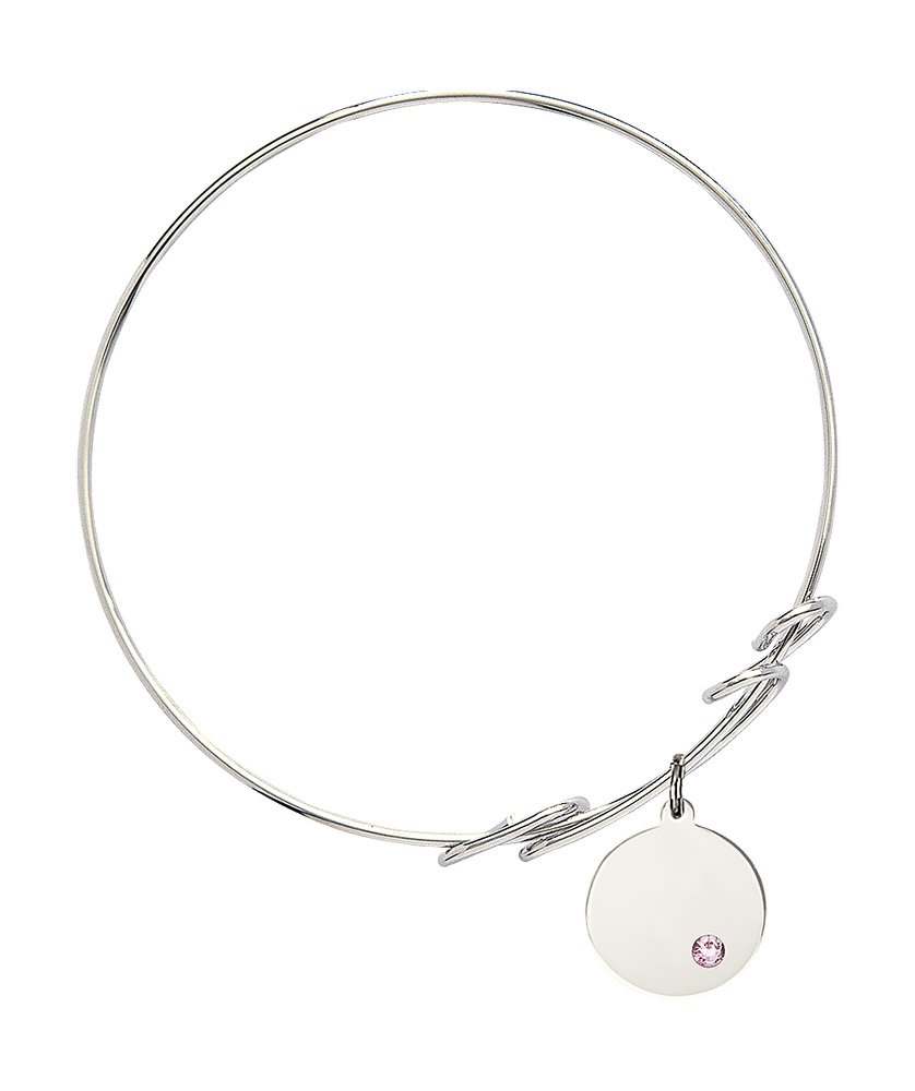 8 Inch Round Double Loop Bangle Bracelet with Plain Disc Charm & Light Purple Crystal - Elegant Jewelry for Women, Perfect for Parties, Weddings & Everyday Wear