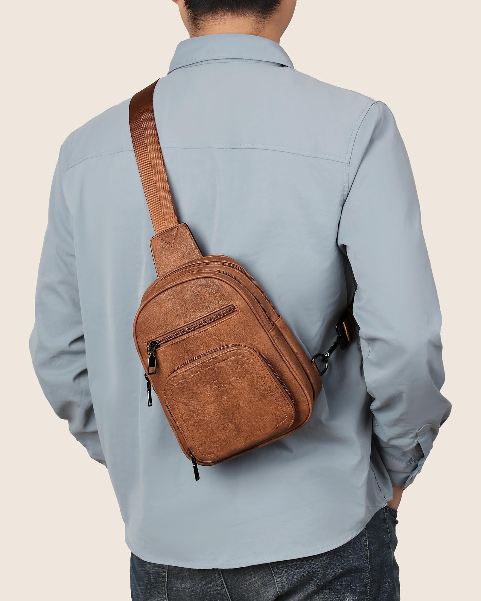 FADEON Women's Crossbody Sling Bag - Fashionable PU Leather Shoulder Purse with Multiple Pockets & Card Slots (Brown) | Perfect for Travel, Shopping & Daily Essentials Organization