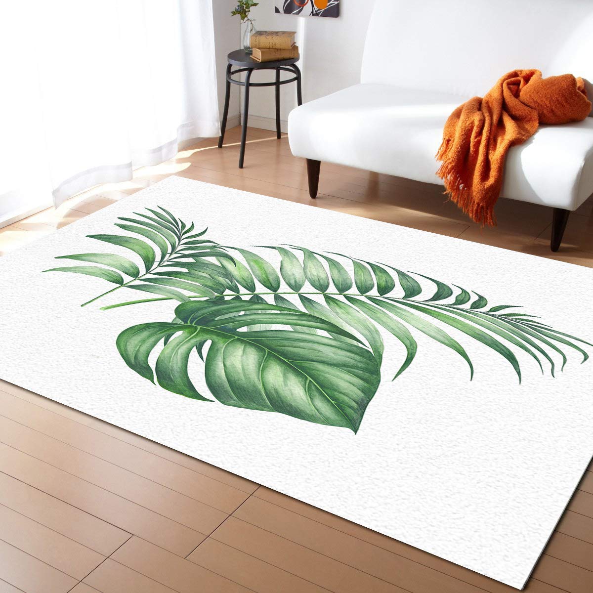 Non-Slip 3'x5' Tropical Green Palm Leaves Area Rug - Skid Proof Runner Floor Mat for Kitchen, Porch, Bedroom & Living Room | Perfect for Home Decor, Entryway & High Traffic Areas