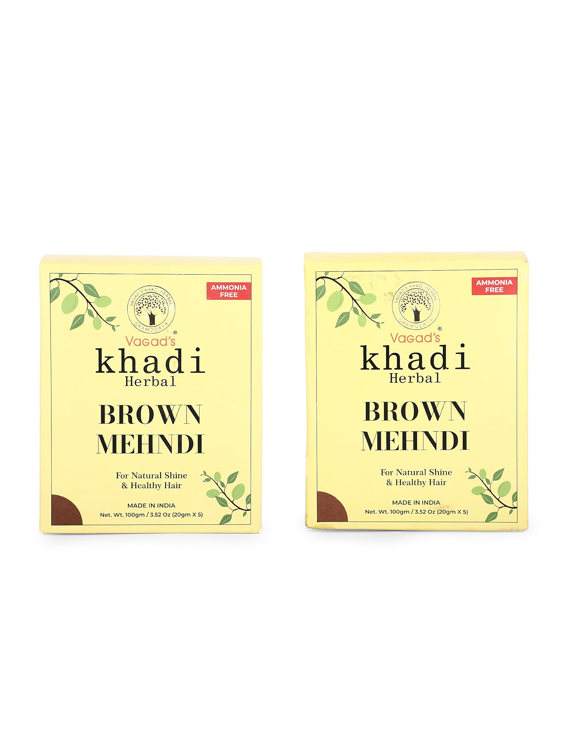 VAGAD'S KHADI HERBAL GRAMODAYA Pure Natural Brown Henna for Hair with Neem – Long-Lasting Natural Hair Color, 100g (Pack of 2) – Safe & Chemical-Free for Gray Coverage, Hair Conditioning & Ayurvedic Treatment