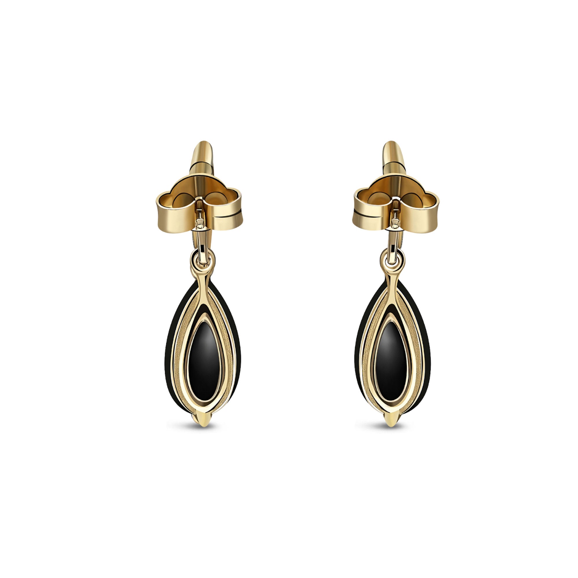 9ct Yellow Gold Whitby Jet Teardrop Cradle Earrings for Women - Elegant Vintage Dangle Drop Earrings - Perfect for Weddings, Parties & Special Occasions