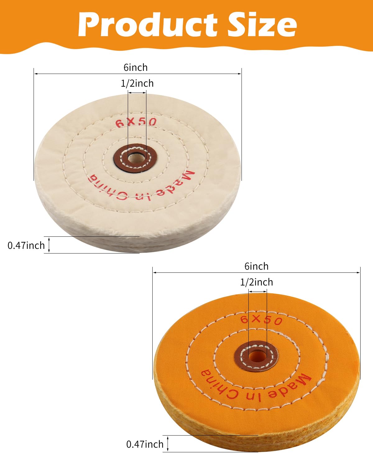 6 Inch Buffing Wheel for Bench Buffer - 2 Pack Polishing Wheel with 1/2