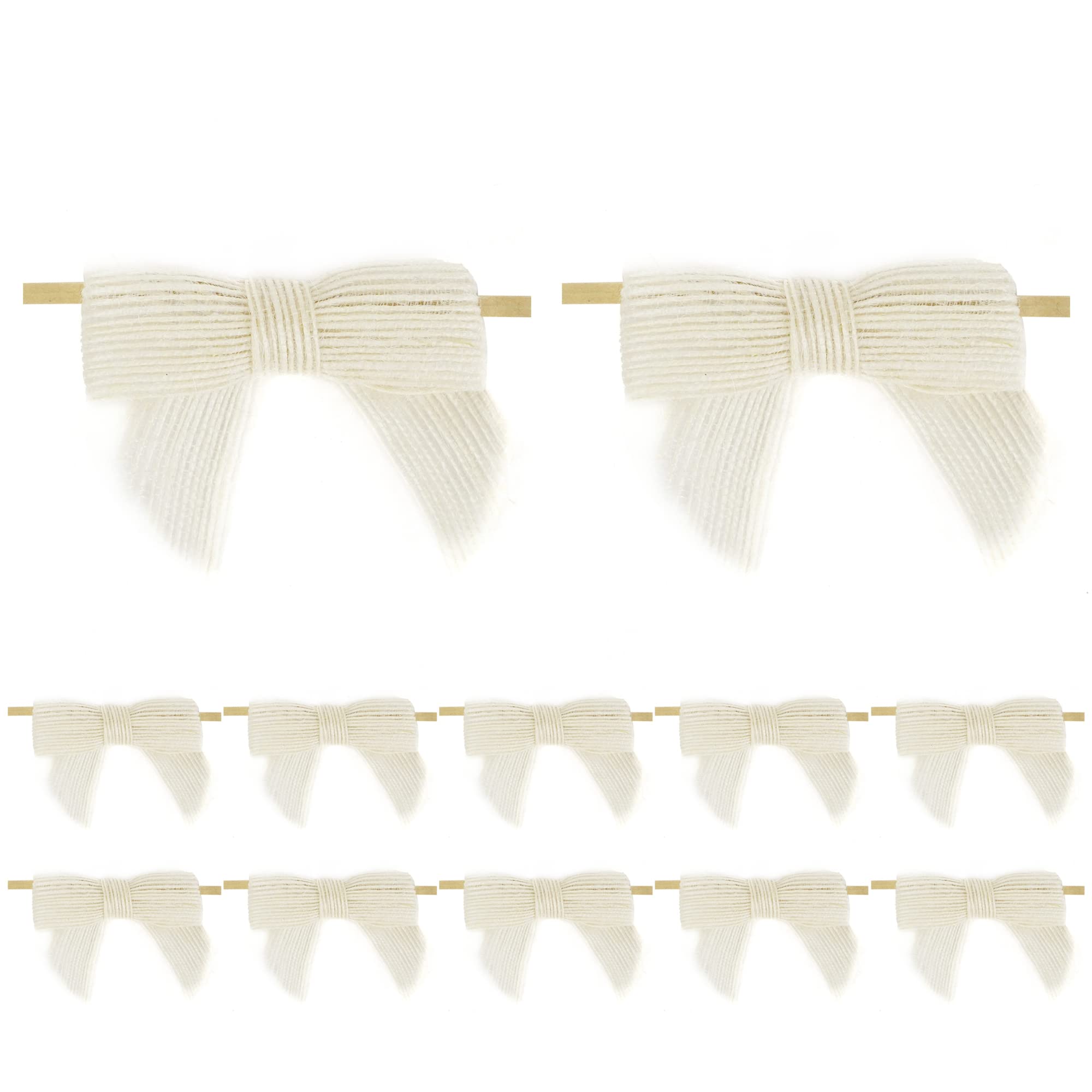 Premade 3 Inch Ivory Burlap Bows for Wedding Decor, Gift Wrapping, Treat Bags & Crafts - Rustic Jute Bows with Twist Tie for Wreaths, Cake Pops & Party Decorations (12 Count) - Perfect for Rustic Weddings, Baby Showers & DIY Projects