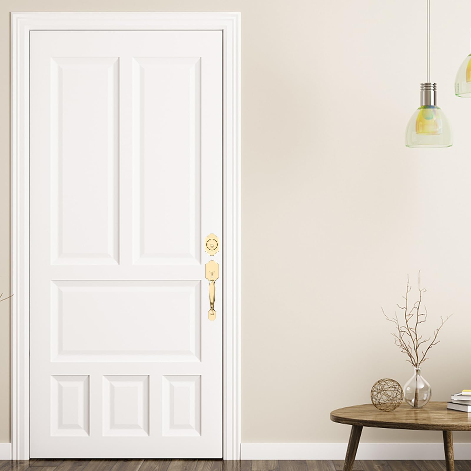 Premium Gold Front Door Handle & Deadbolt Lock Set - Single Cylinder Entry Door Lockset with Reversible Lever - Secure Exterior Door Hardware for Homes, Apartments & Offices