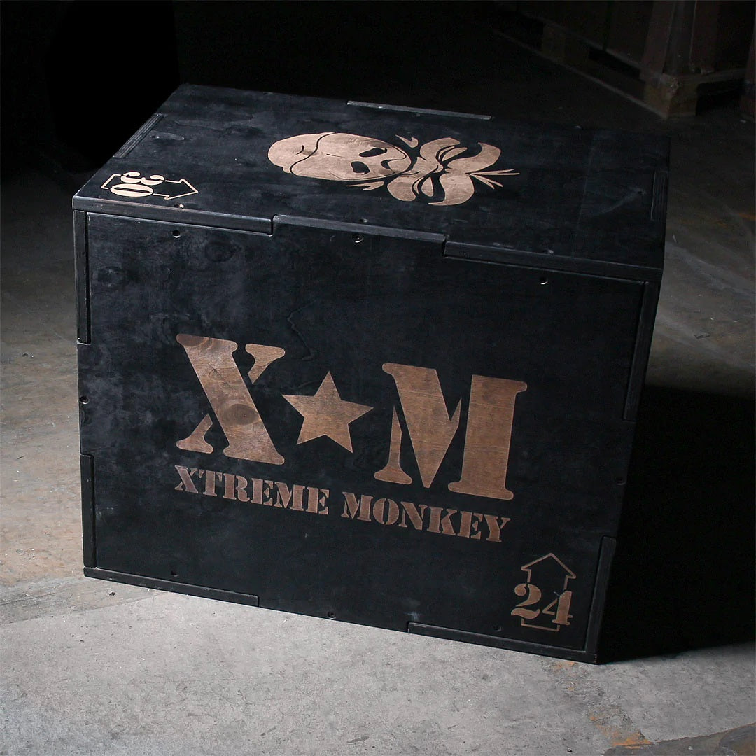 Black XM Wood Plyo Box for CrossFit, Home Gym & Workouts – Adjustable Jump Box for Strength Training & Fitness