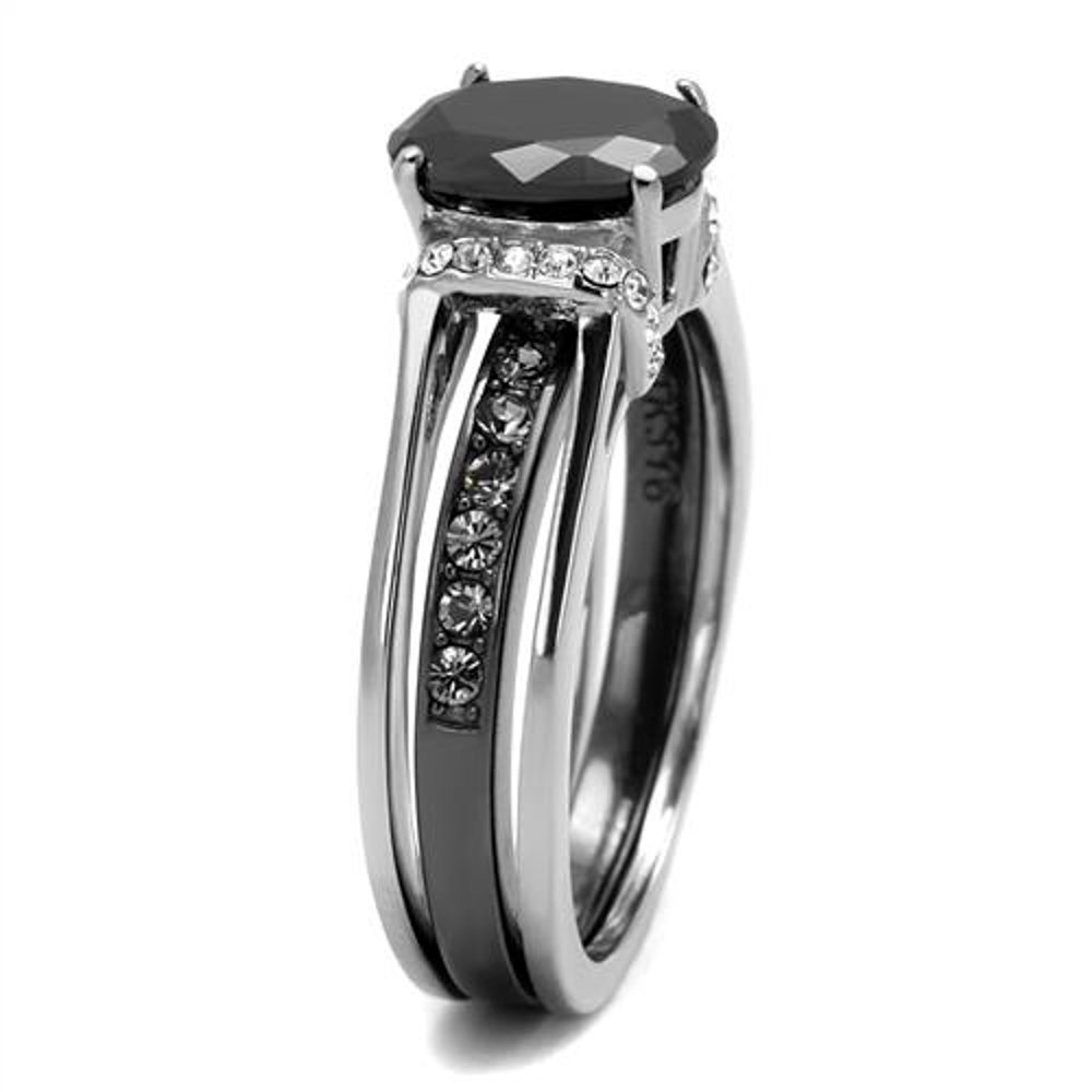 Black Cubic Zirconia Wedding Rings Set for Couples - Stainless Steel & Titanium Bands for Engagement