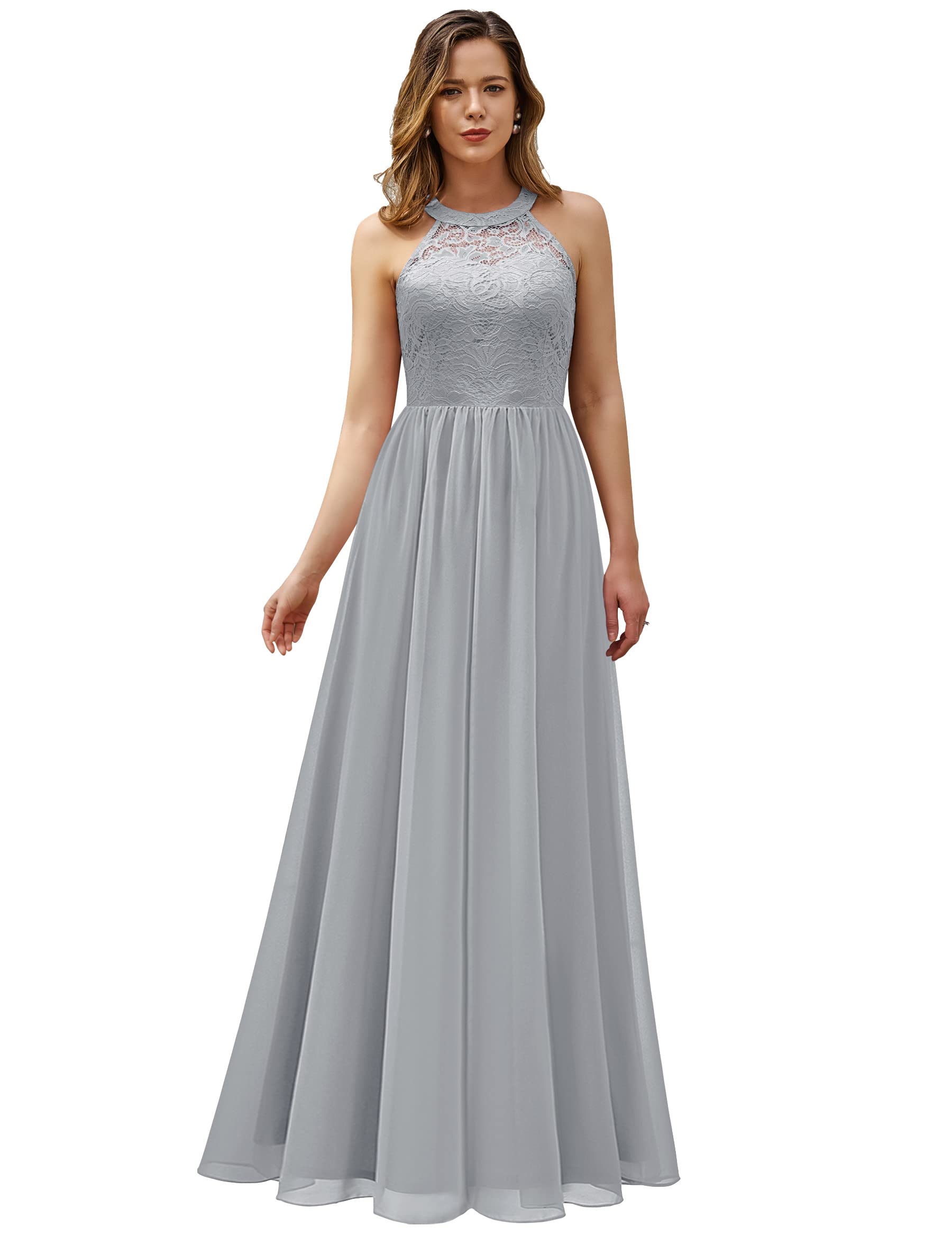 Wedtrend Women's Formal Halter Long Prom Dress - Floral Lace Bridesmaid Gown for Wedding, Evening Party & Special Occasions