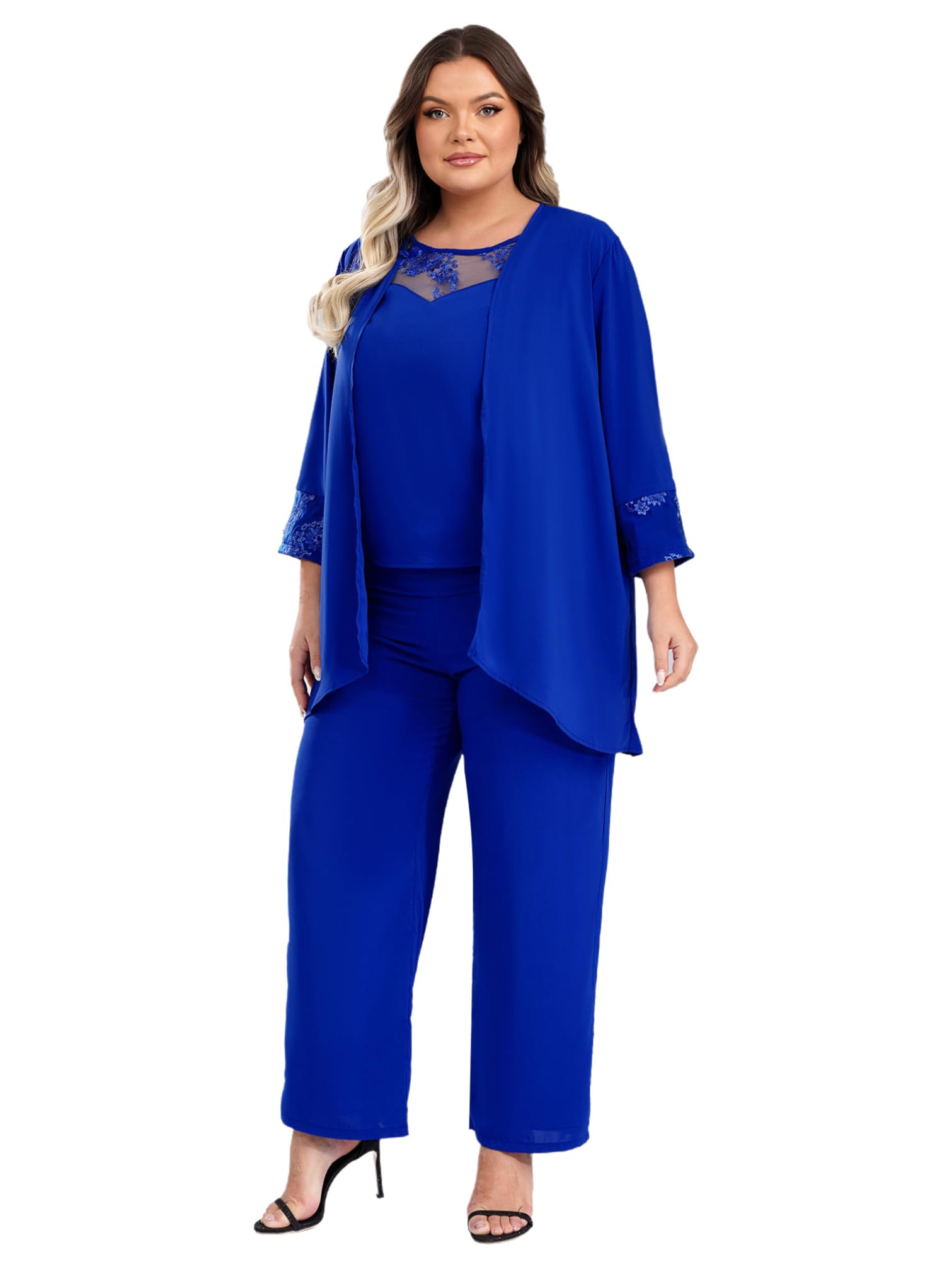YiZYiF 3-Piece Women's Mother of The Bride Pant Suit Set - Plus Size Wedding Guest Outfit for Evening Parties & Formal Occasions