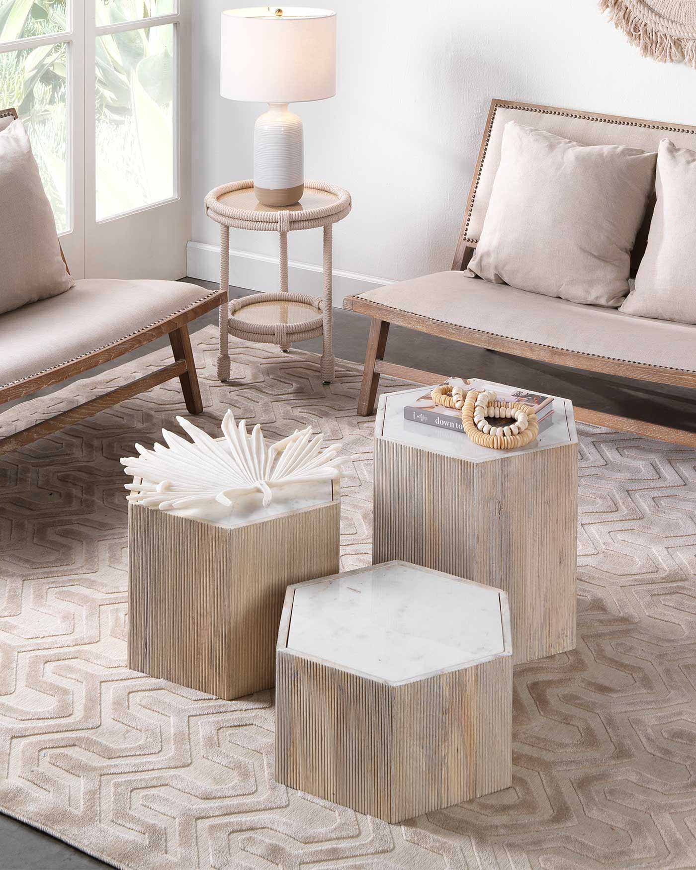 Hexagon Argan Wood Coffee Table - Medium Size for Living Room, Lounge & Office - Modern & Stylish Home Decor