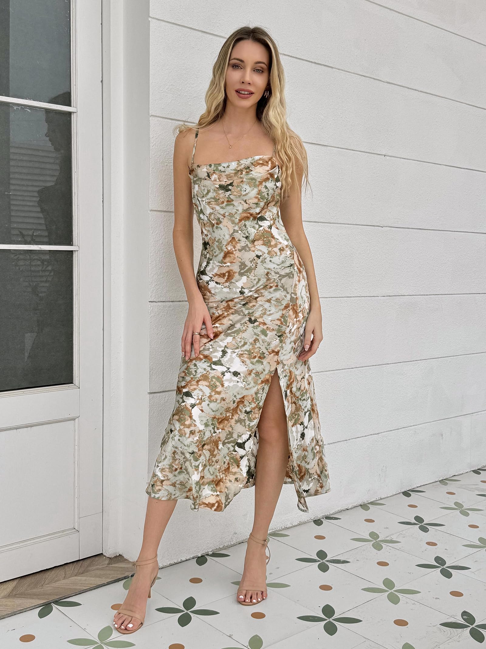 Elegant Spaghetti Strap Satin Slip Dress for Women - Wedding Guest, Cocktail, Formal Evening Party Midi Dress | Perfect for Bridal Showers, Date Nights & Special Occasions