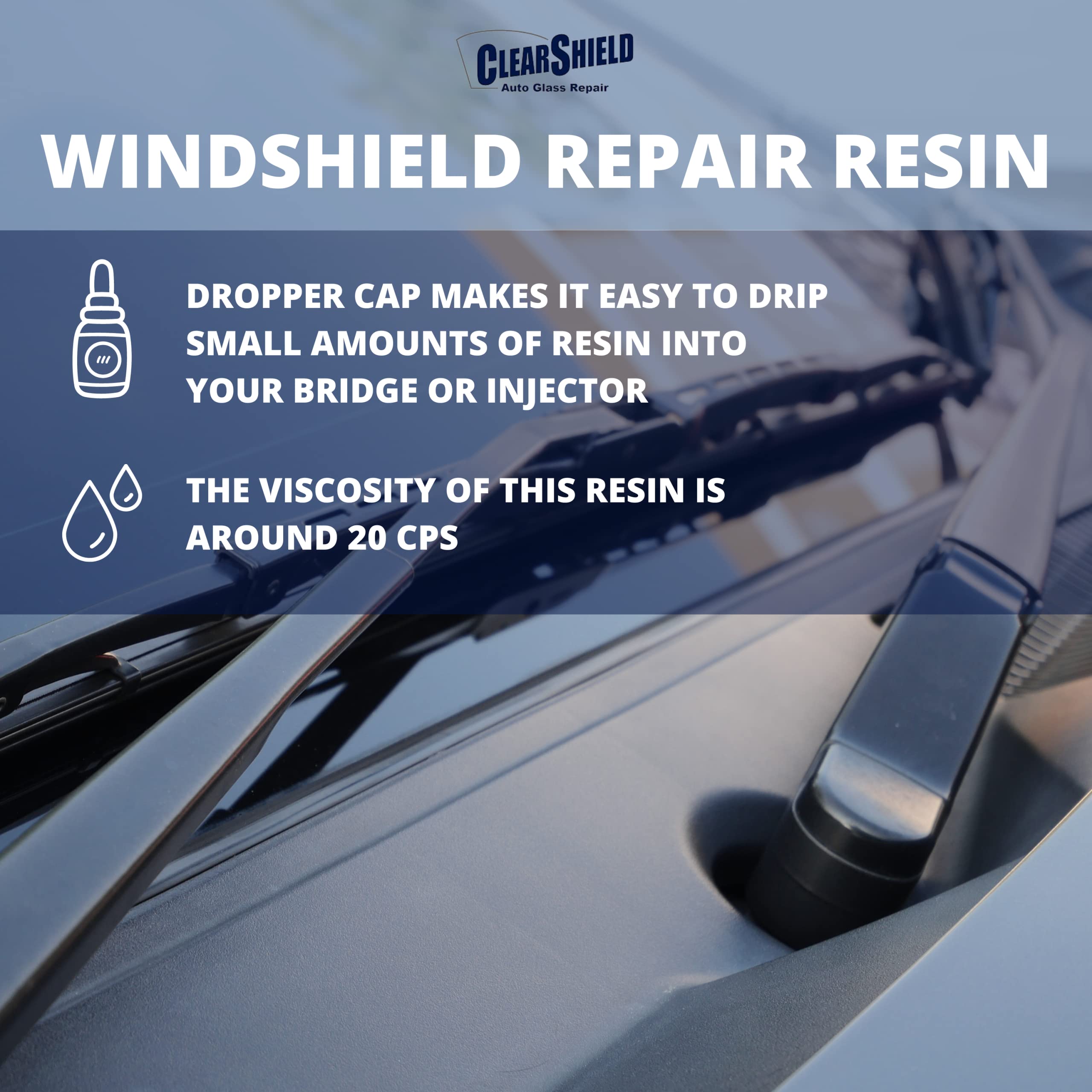 Clearshield Windshield Repair Resin Kit – Professional Auto Glass Scratch & Crack Fix – 2-in-1 Thin Resin & Pit Sealer – DIY Car Windshield Repair for Clear Visibility & Safe Driving