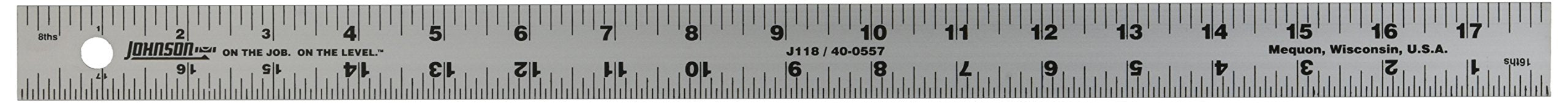 Johnson Level & Tool J118 18-Inch Aluminum Ruler - Silver, Durable & Lightweight Measuring Tool for DIY Projects, Carpentry, and Construction Work