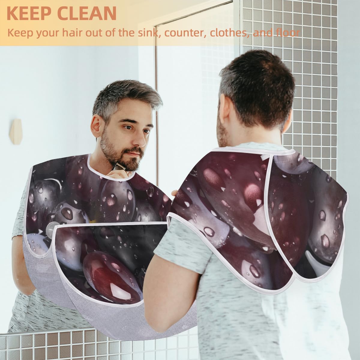 Men's Fresh Grape Print Shaving Bib - Waterproof Beard Trimming Apron for Hair Dye & Makeup Artists, Barber Cape for Haircut & Sink Cleanup - Perfect Grooming Gift for Stylists & DIY Hair Care at Home