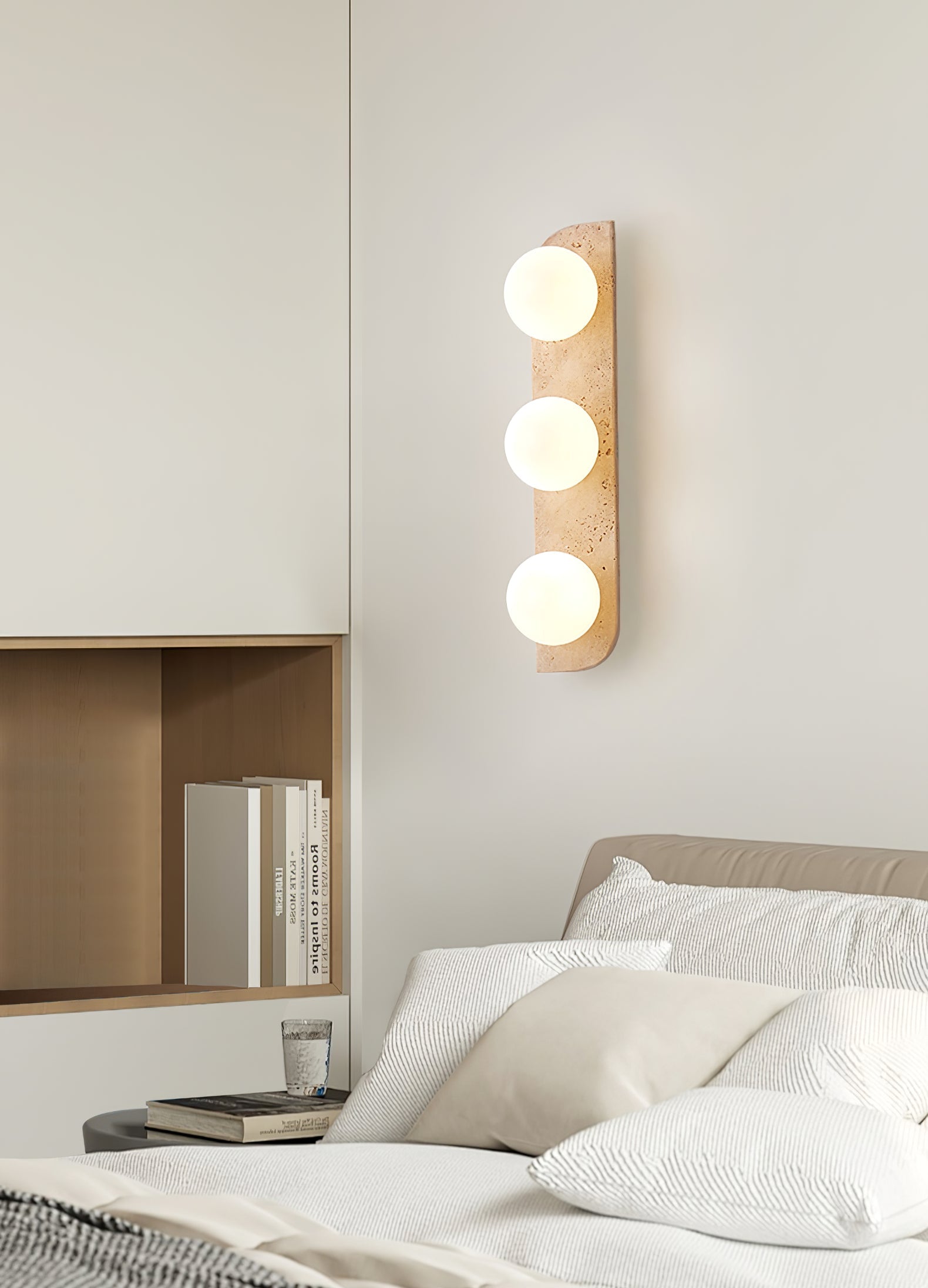 Elysian Travertine Plug-in Wall Sconce Light - Modern Plug in Wall Lamp for Bedroom, Living Room, Hallway & Dorm Decor