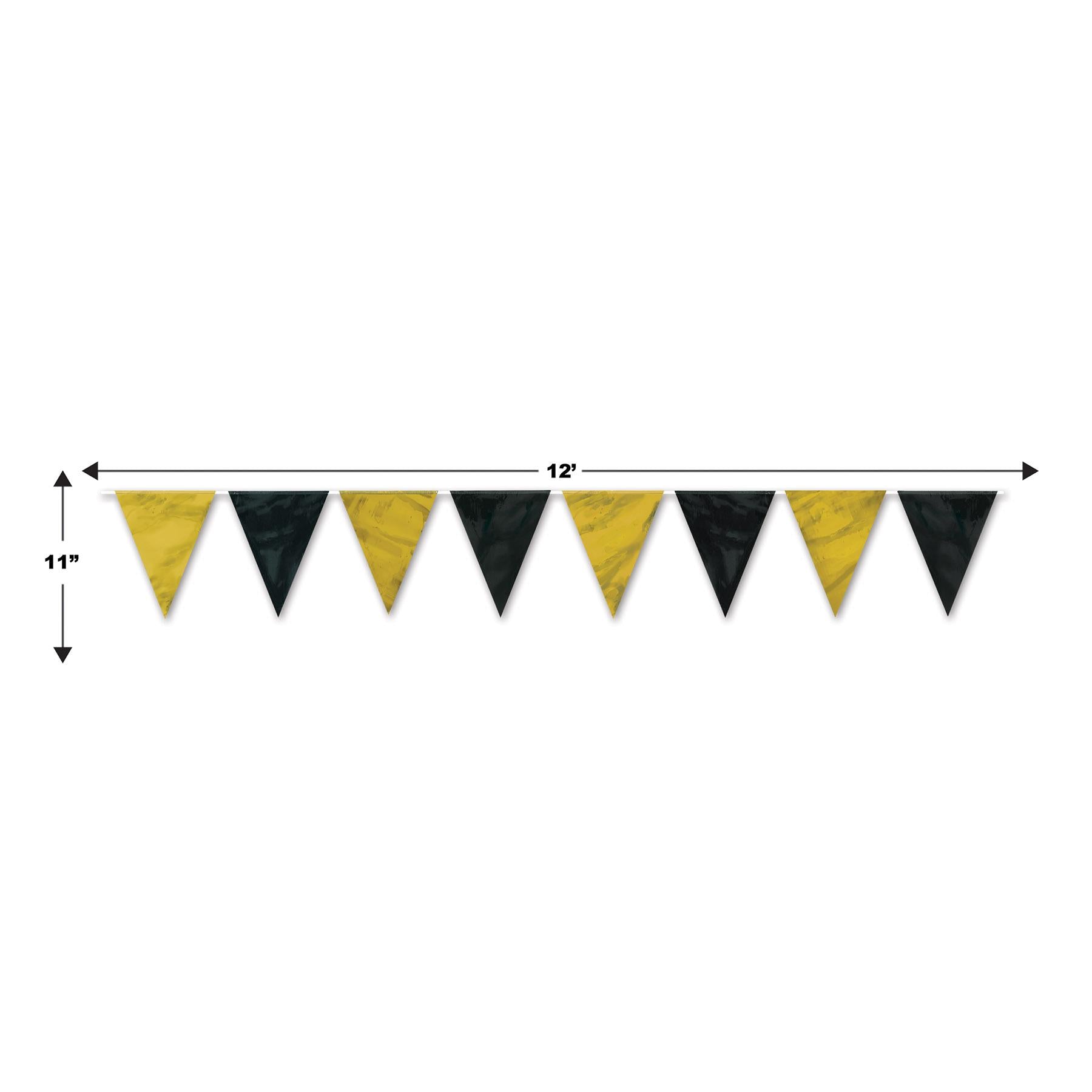 12 Pack Beistle Black and Gold Party Pennant Banner - Perfect for Birthday, Graduation, and Holiday Decorations