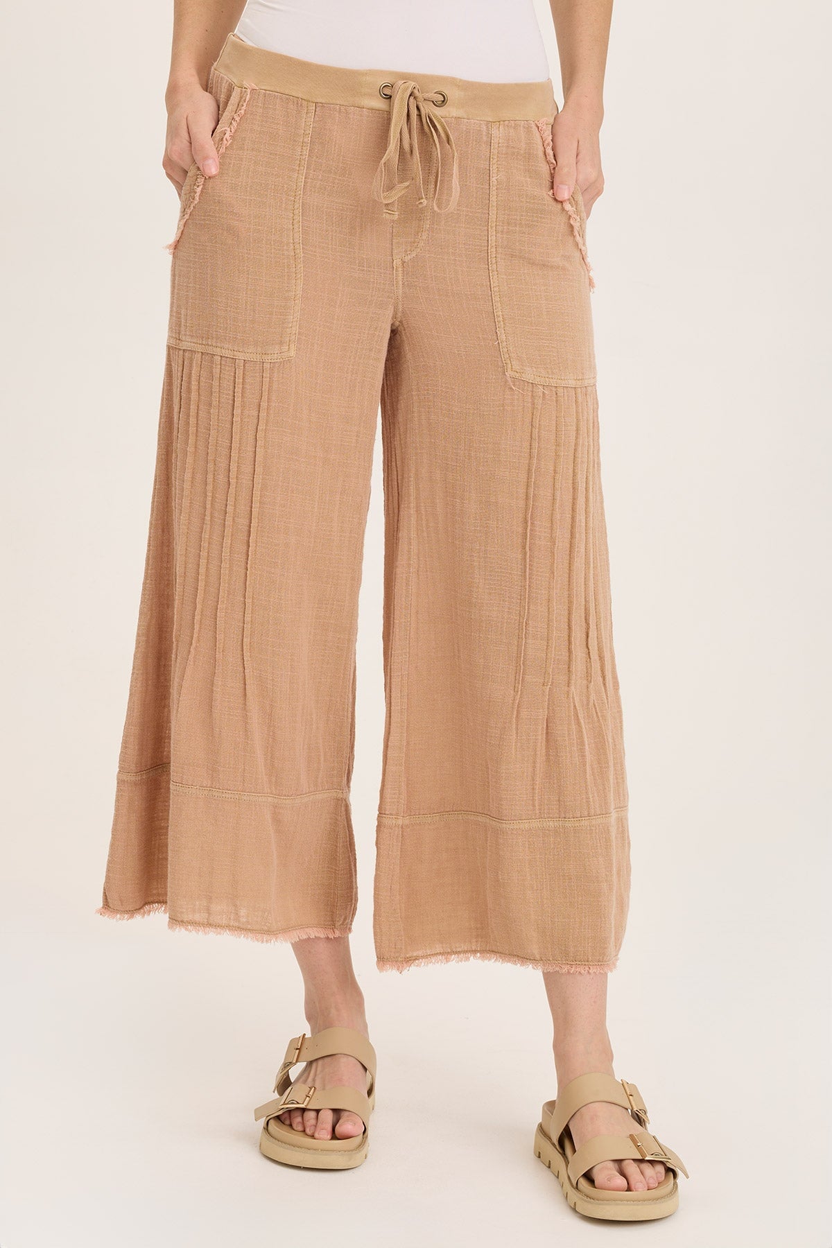 Ace Gauze Wide Leg Crop Pants - Soft Breathable High Waist Linen Pants for Women | Casual Summer Boho Outfits, Beach Vacations & Lounge Wear