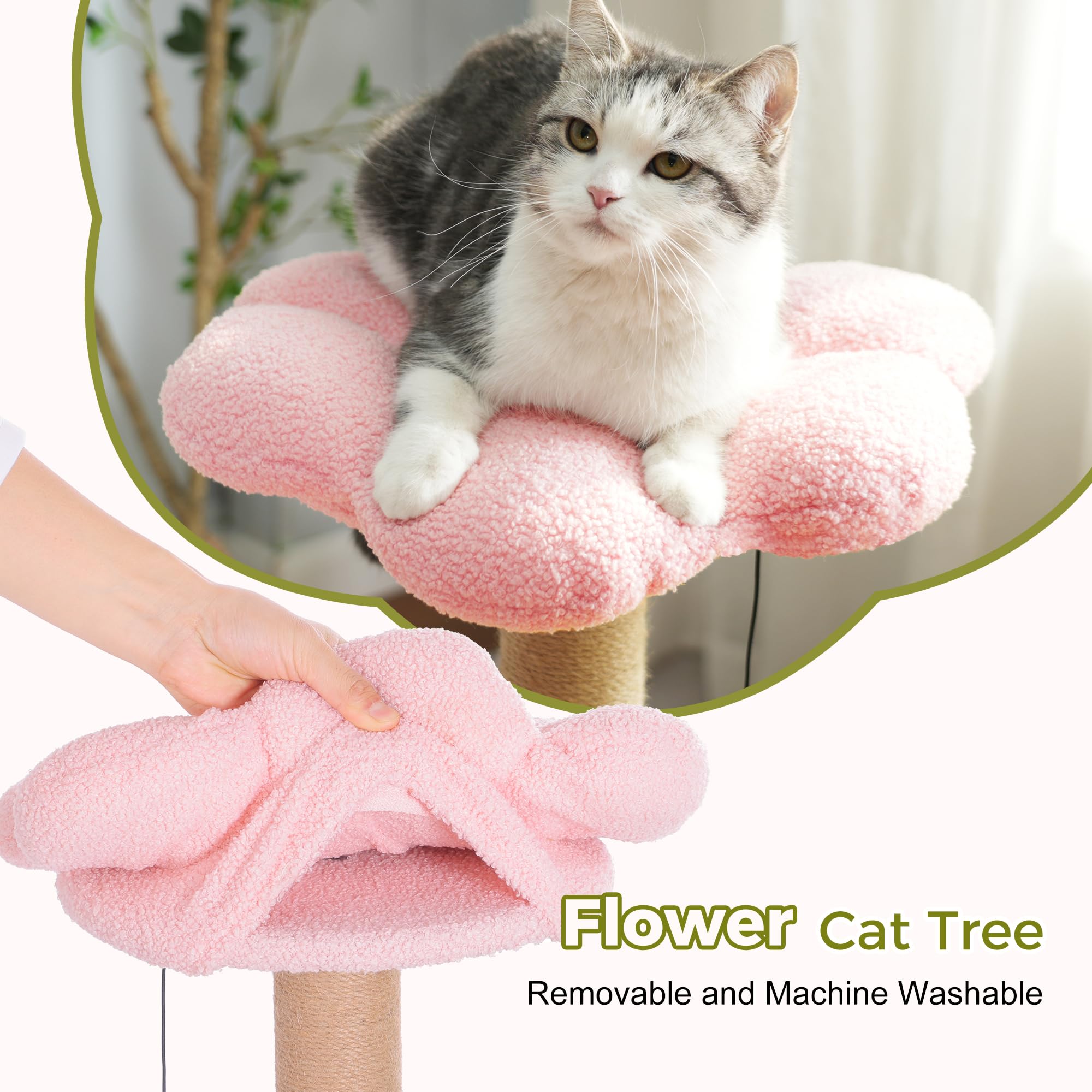 Small Cat Tree with Scratching Post & Hammock for Indoor Cats - Pink Play Space