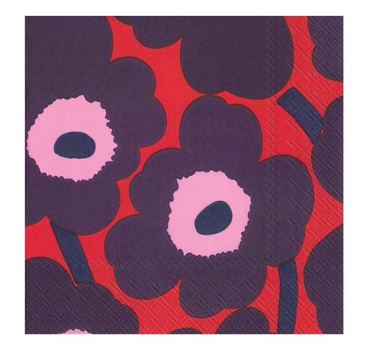 Marimekko UNIKKO Red Blue Paper Cocktail Napkins - Premium Disposable Party Napkins for Drinks, Appetizers & Elegant Gatherings