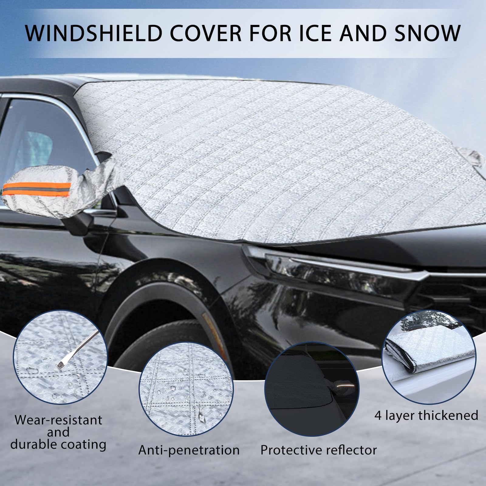 **Heavy Duty Windshield Cover for Ice and Snow Protection - Universal Fit for Cars, Trucks, SUVs & Vans with Side Mirror Covers | Winter Car Accessories for Extreme Weather**    *(Perfect for Overnight Parking, Snow Storms, and Freezing Temperatures to Keep Your Windshield Clear and Frost-Free)*