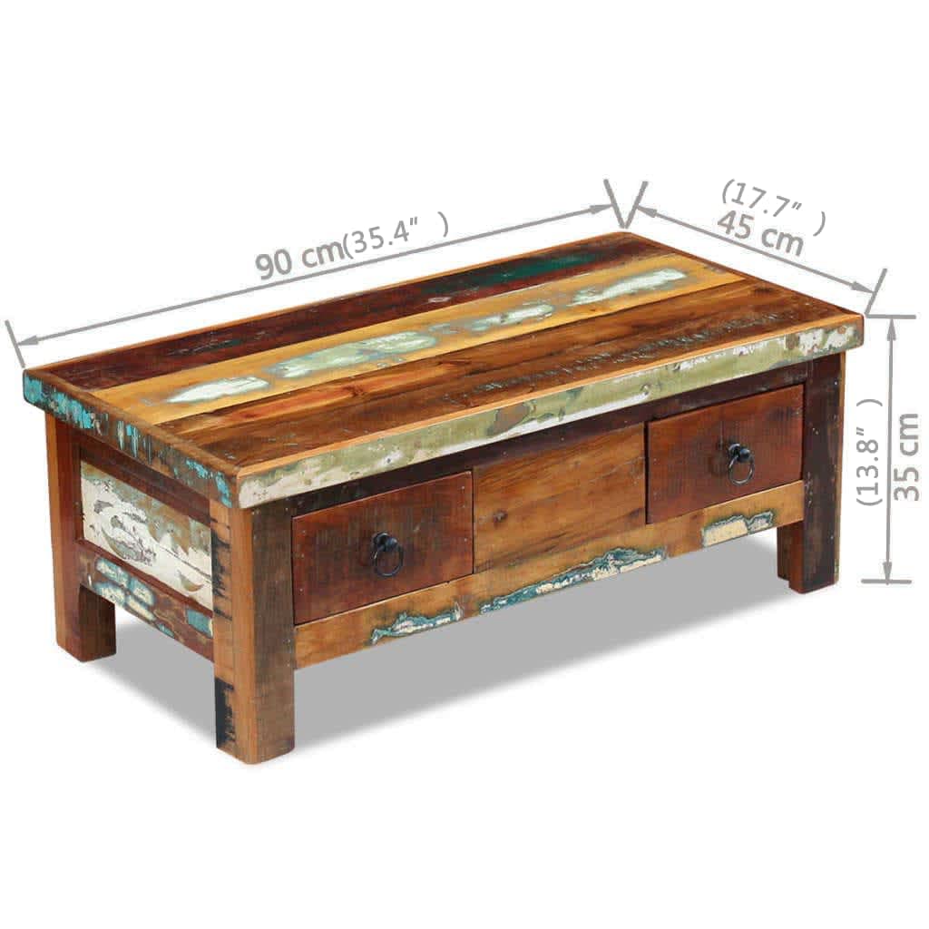 Vintage Style Coffee Table with Storage - 2 Drawer Side Table for Living Room, Bedroom & Entryway - 35.4