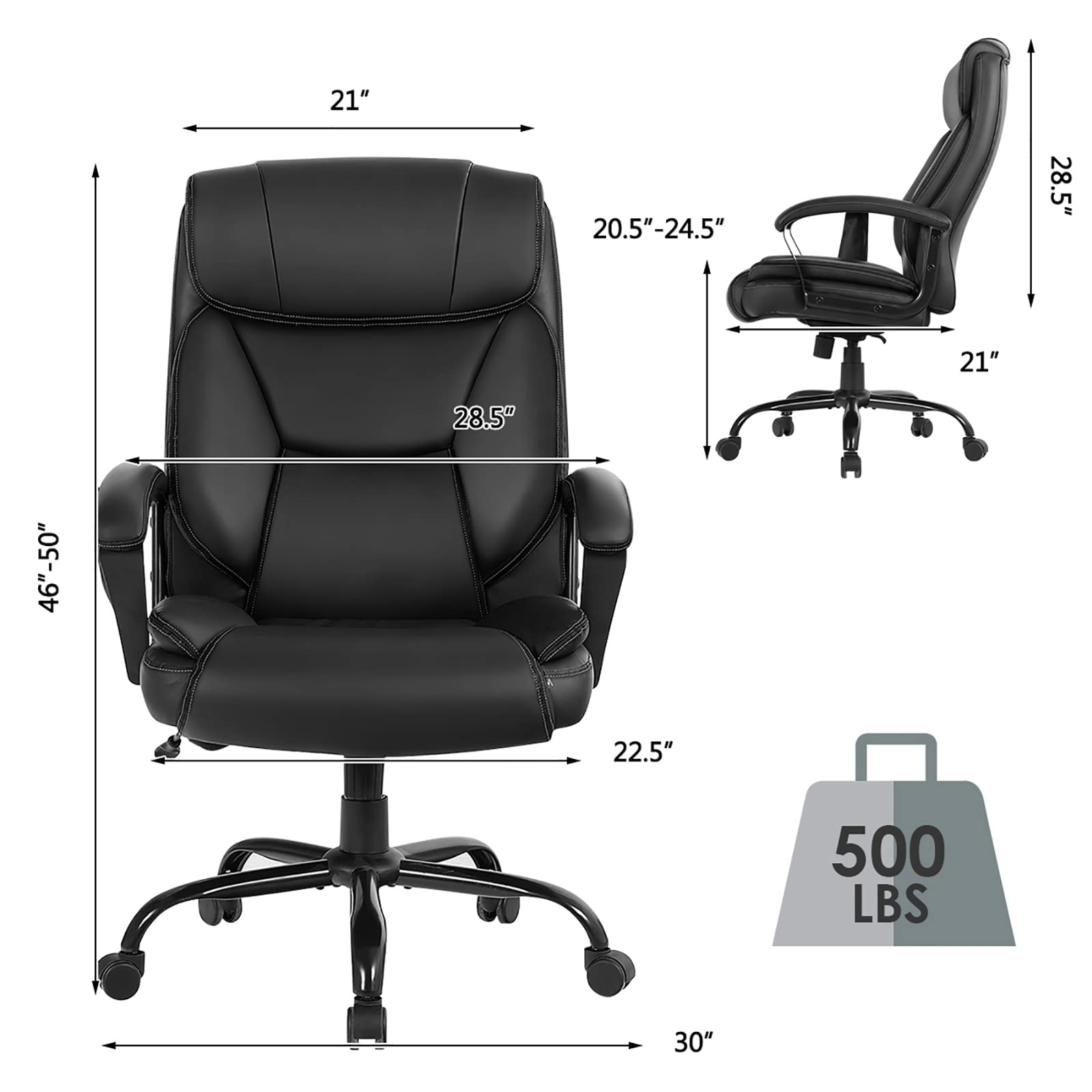 POWERSTONE Big and Tall Office Chair - 500lbs Weight Capacity, PU Leather Ergonomic Executive Chair with Massage, Wide Seat & High Back Adjustable Computer Chair for Home Office - Perfect for Large Spaces and Long Work Sessions