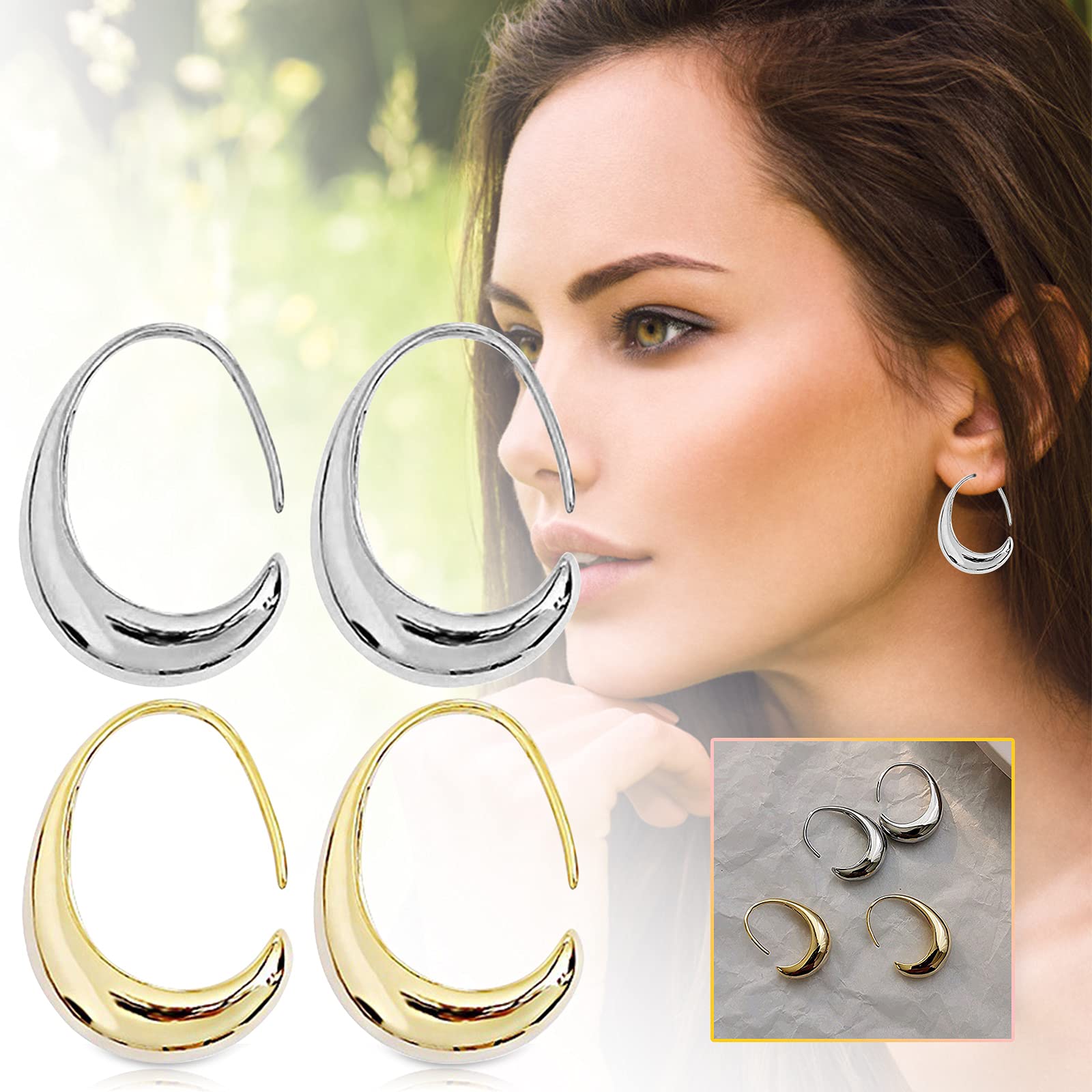 ZSWWang Lightweight Alloy Half Hoop Earrings for Women - 1 Pair Open C-Hoop Earrings Jewelry Set, Perfect for Everyday Wear, Office & Date Night