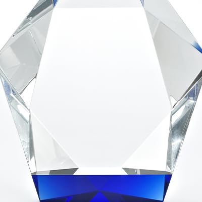 Baudville Engraved Crystal Trophy with Blue Base - Custom Employee Award - Personalized Engraving - Gift Box Included - Perfect for Corporate Recognition, Milestone Celebrations & Retirement Gifts