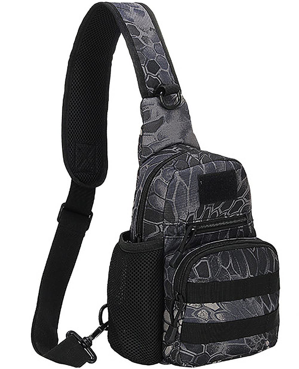 NuCamper Tactical Sling Bag - Military Molle EDC Shoulder Backpack for Men | Durable Range Hunting Travel Hiking Gear | Perfect for Outdoor Adventures & Daily Commute (Python Black)