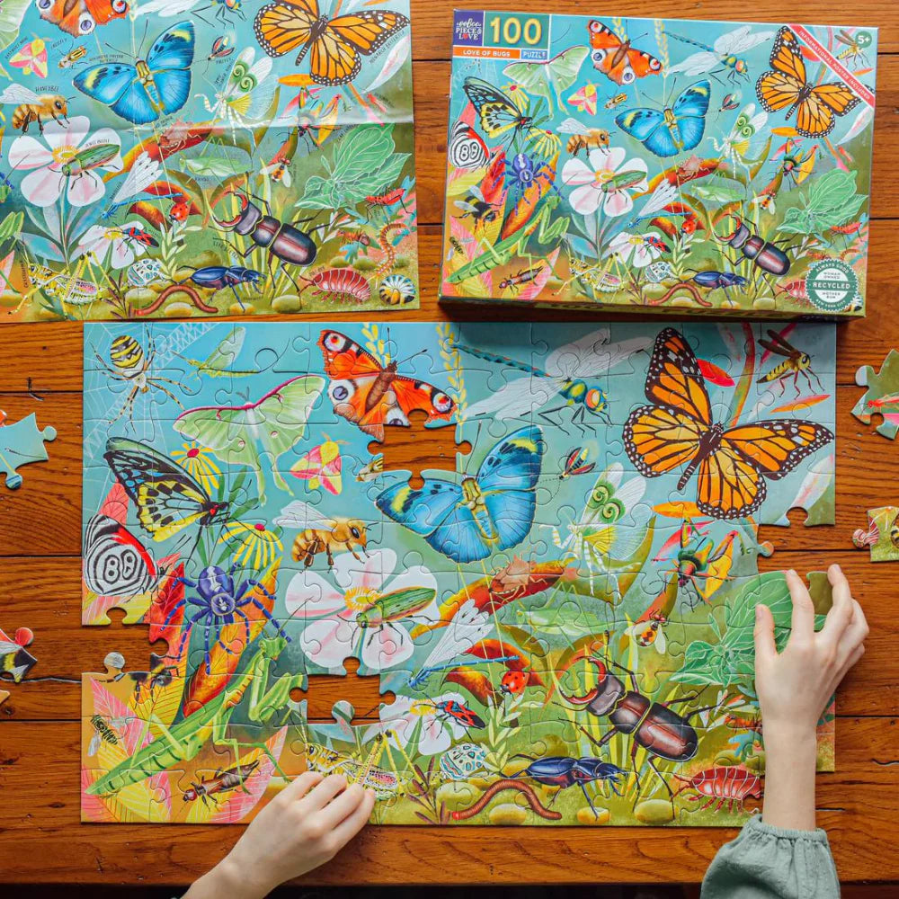 eeBoo 100 Piece Puzzle - Love of Bugs | Educational Insect Jigsaw Puzzle for Kids & Adults | Perfect for Family Game Night & Classroom Learning Activities