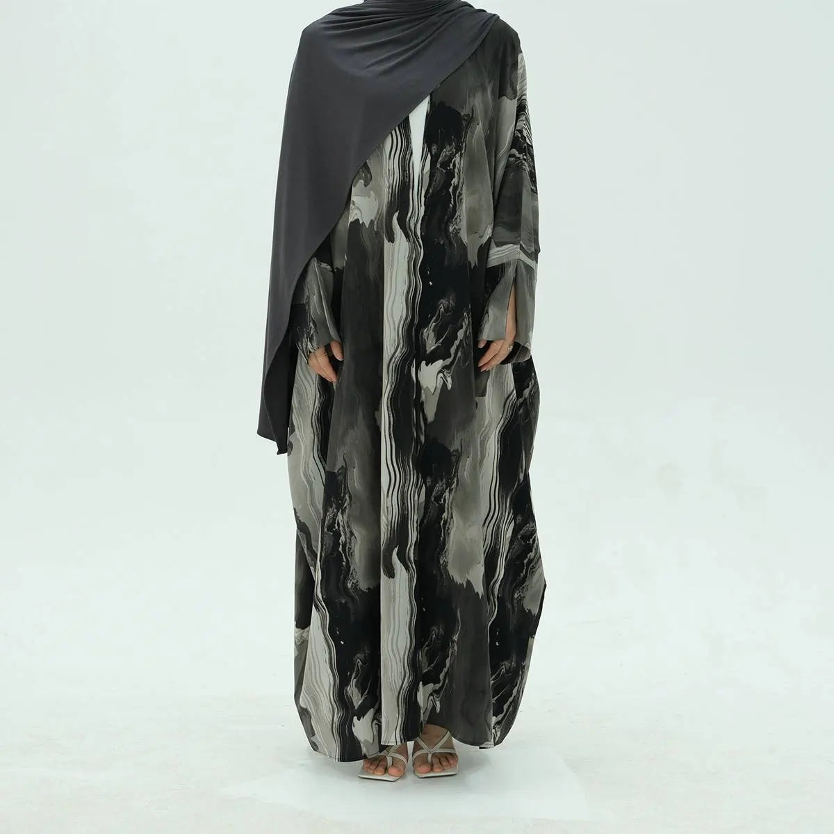 Urgarment Women's Printed Chiffon Open Front Cardigan Abaya Dress #25982 - Perfect for Prayer, Modest Fashion & Special Occasions