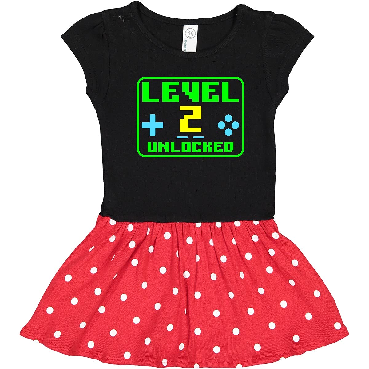 Inktastic Level 2 Unlocked Gamer Birthday Toddler Dress - Cute Video Game Themed Outfit for Kids Birthday Party & Gaming Events