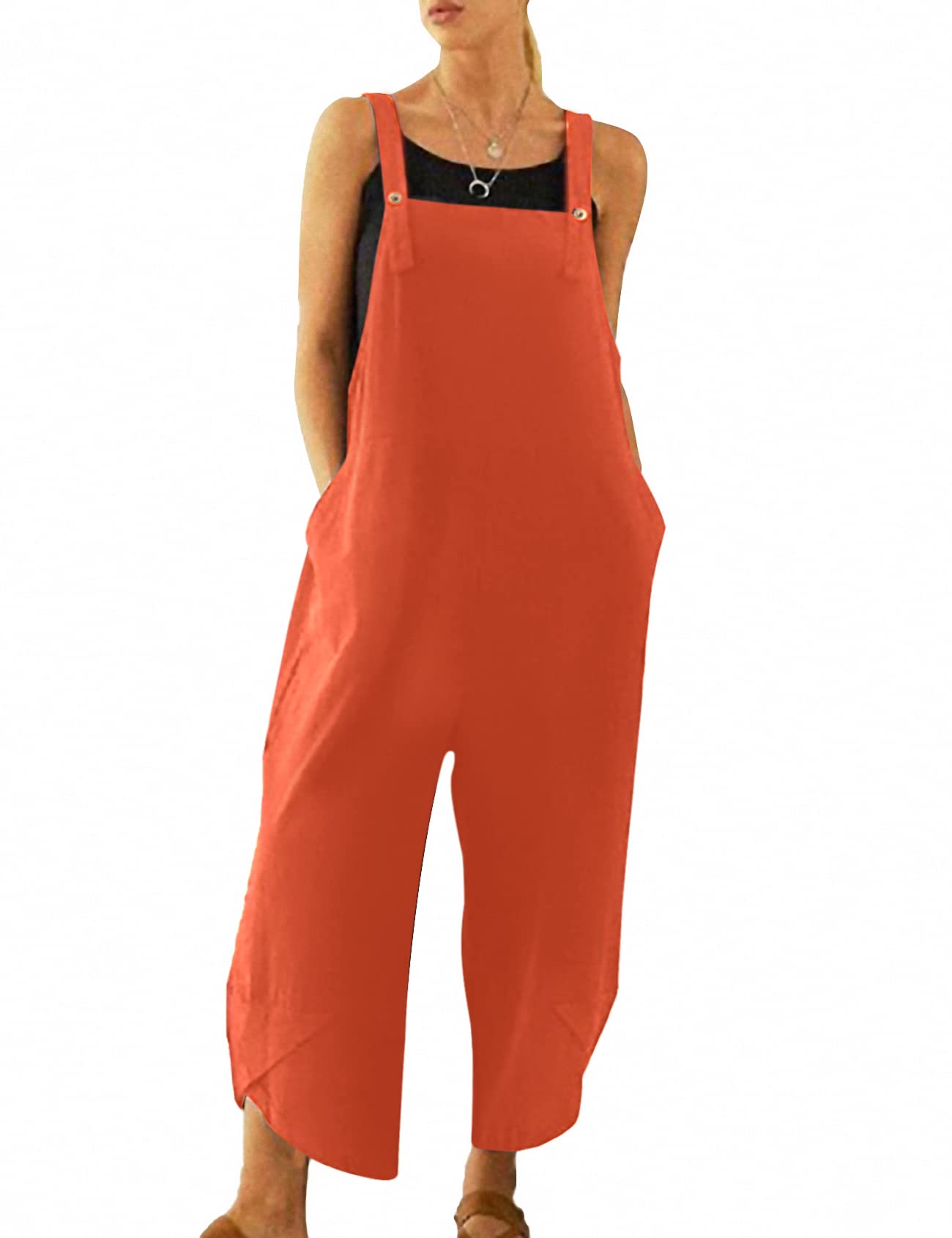 Kissonic Women's Casual Cotton Bib Overalls - Loose Baggy Wide Leg Jumpsuit with Pockets | Comfortable Workwear & Fashion Outfit for Daily Wear, Gardening, and Outdoor Activities