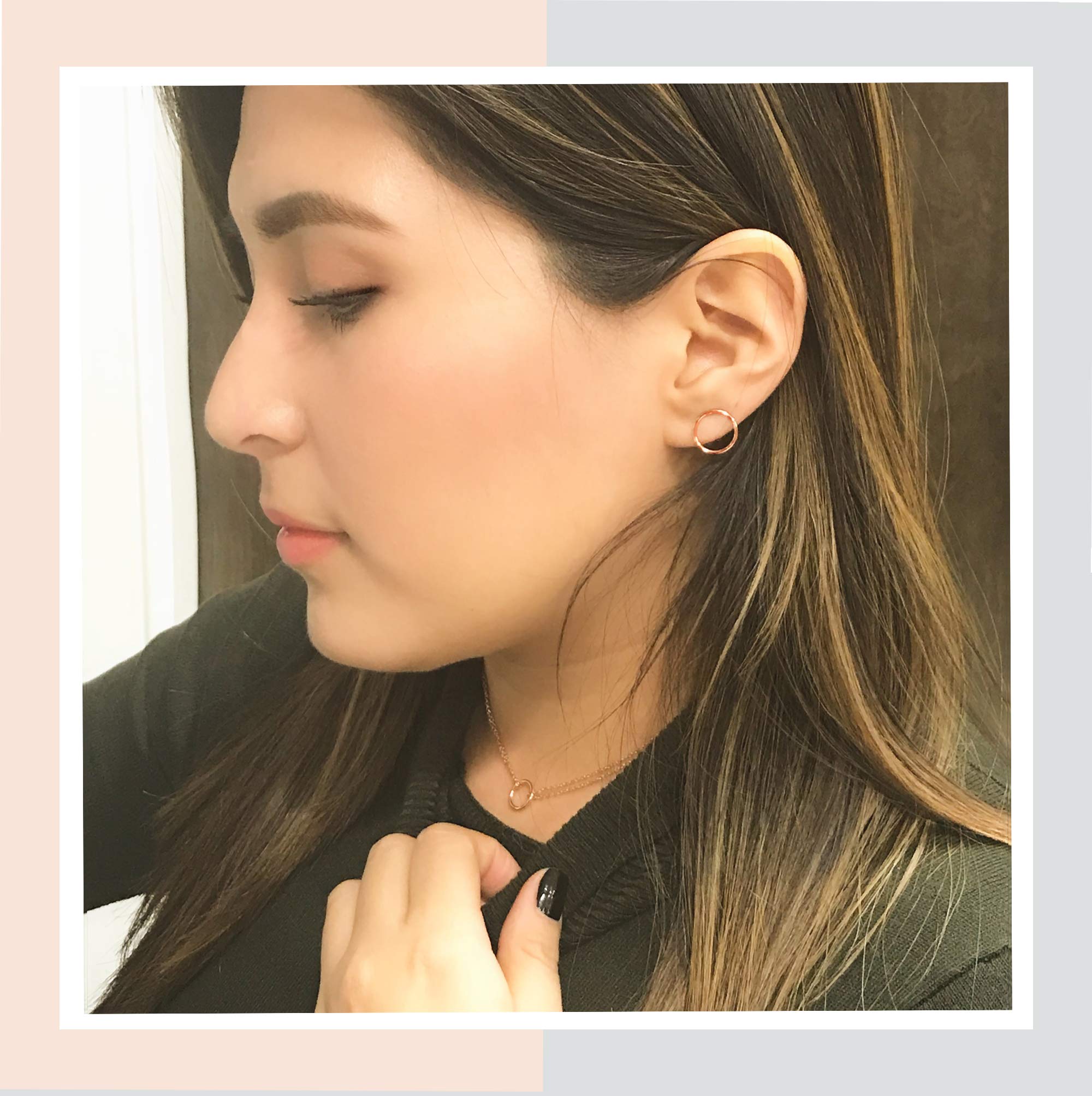 Sterling Silver or Rose Gold Plated Open Circle Stud Earrings for Women - Minimalist Dainty Hoop Earrings for Everyday Wear, Gift Giving & Special Occasions